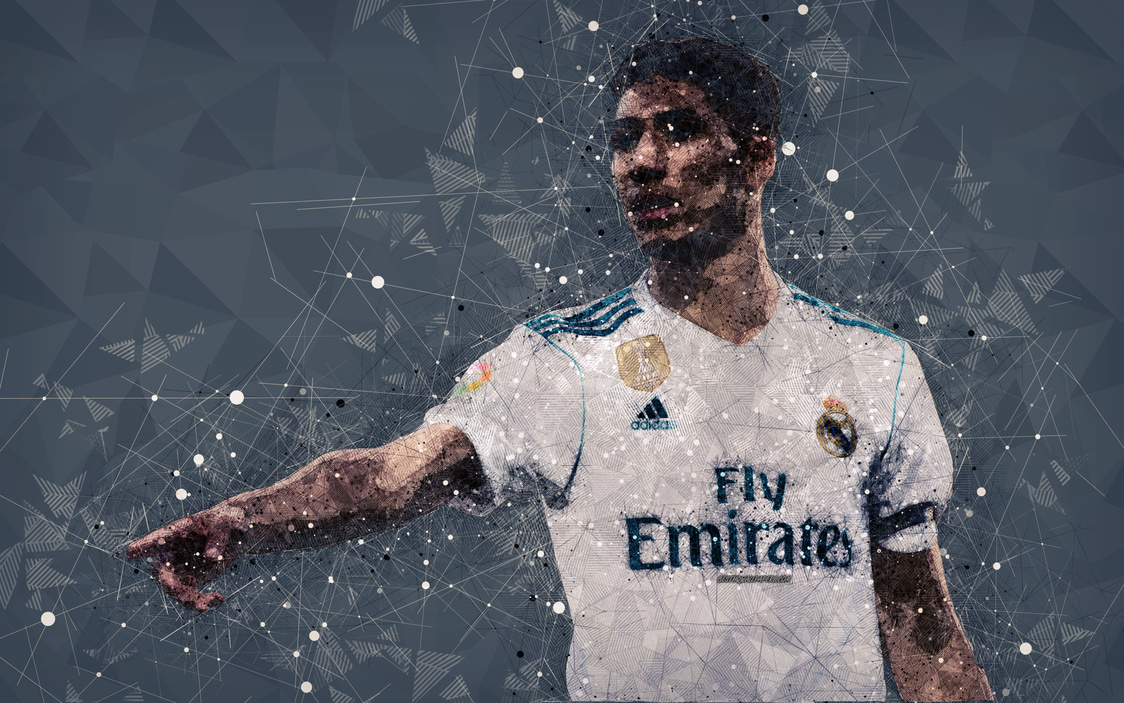 Download wallpaper Achraf Hakimi, 4k, Moroccan footballer, creative geometric art, creative portrait, Real Madrid, LaLiga, Spain, football, mosaic for desktop with resolution 3840x2400. High Quality HD picture wallpaper