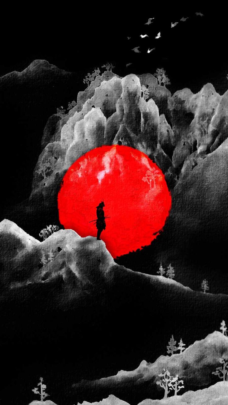 Samurai Art Red Moon IPhone Wallpaper Wallpaper, iPhone Wallpaper. Trippy iphone wallpaper, Samurai art, Samurai wallpaper