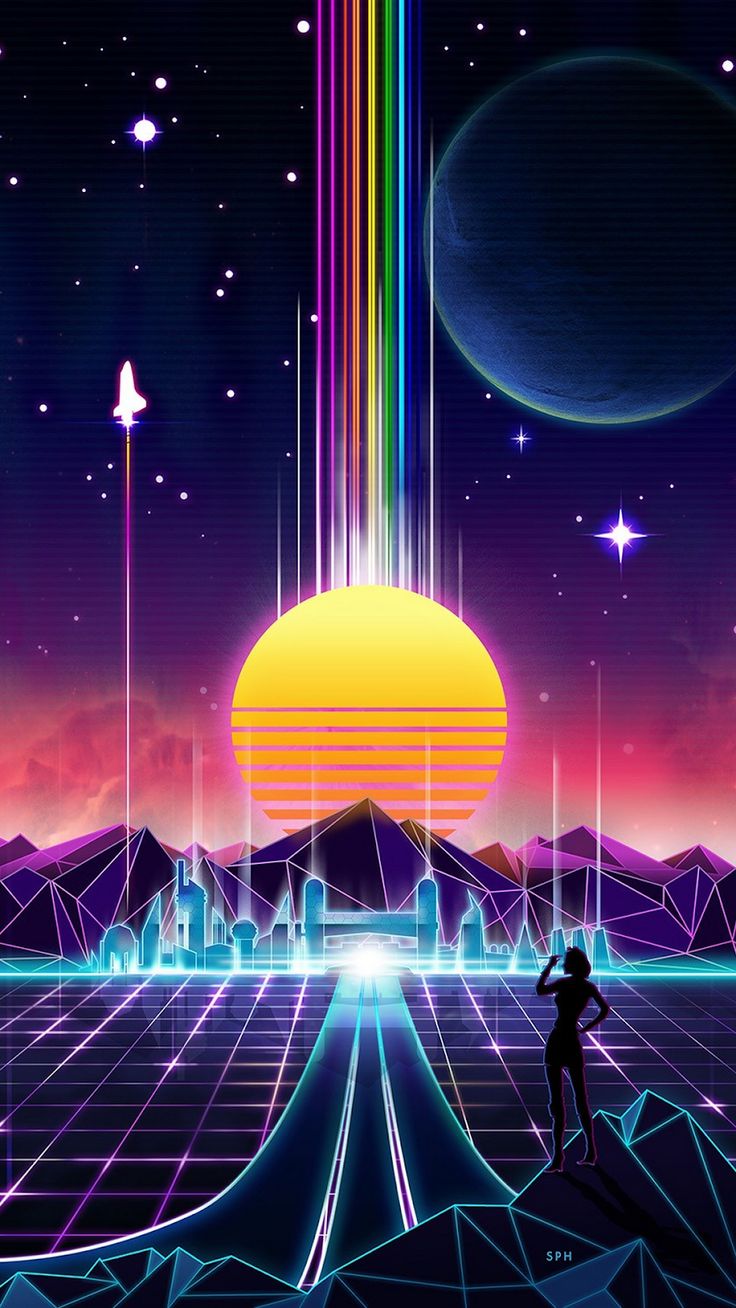 Aesthetic retrowave phone wallpaper