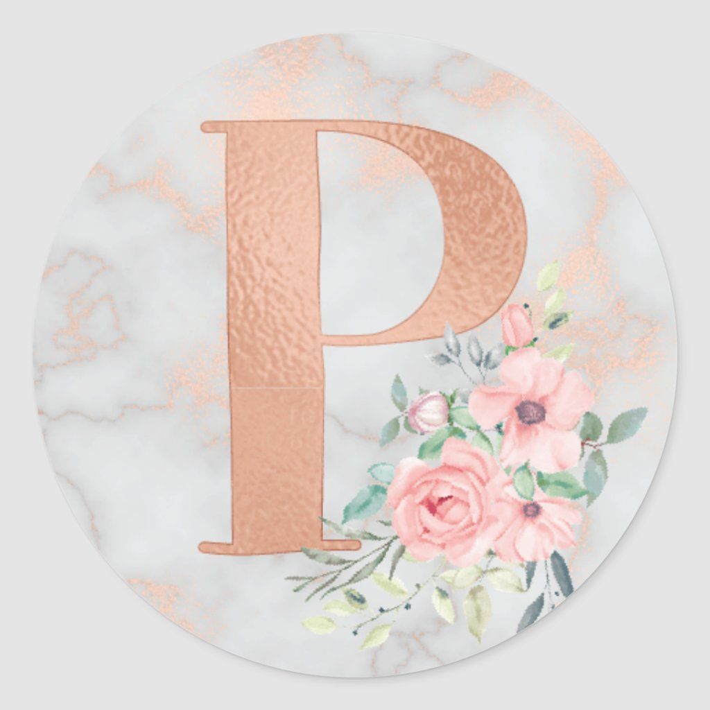 Rose Gold Marble Pink Flowers Monogram Letter P Classic Round Sticker. Zazzle. Floral prints art, Rose gold marble, iPhone wallpaper pattern