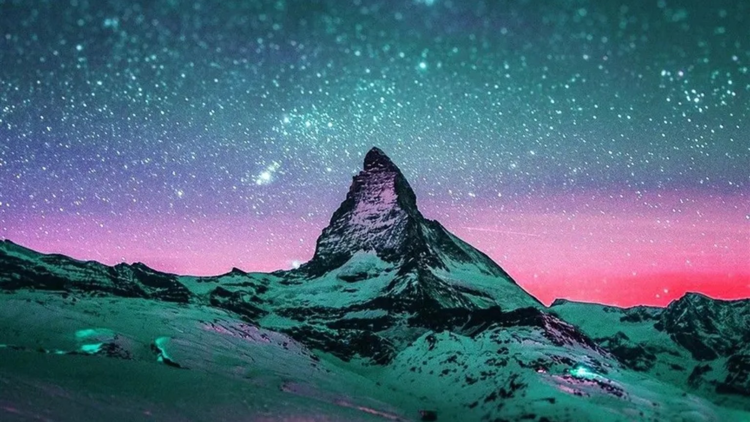 iPad Wallpaper Mountains, Snow, Stars, Ice, Winter, Sky, Night, Snowy, Galaxy, Universe, Space, Nature01 (1536×864)