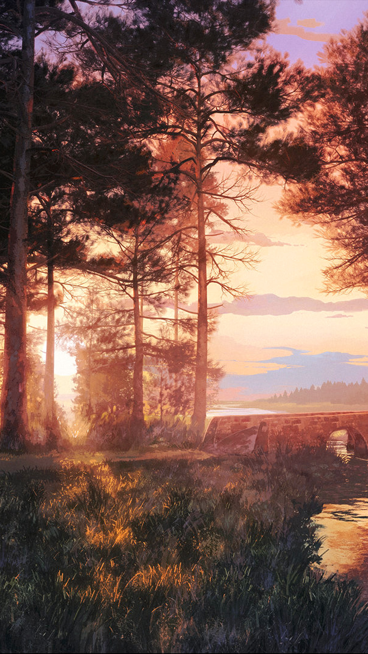 iPhone X wallpaper. wood nature illust forest picture art sunset