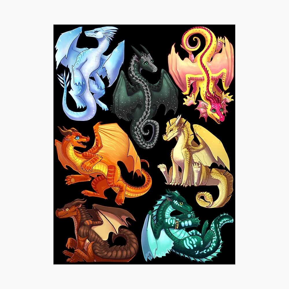 Wings of Fire Winglet Dragonets: Moonwatcher, Winter, Qibli, Peril, Turtle, Umber, Kinkajou Metal Print