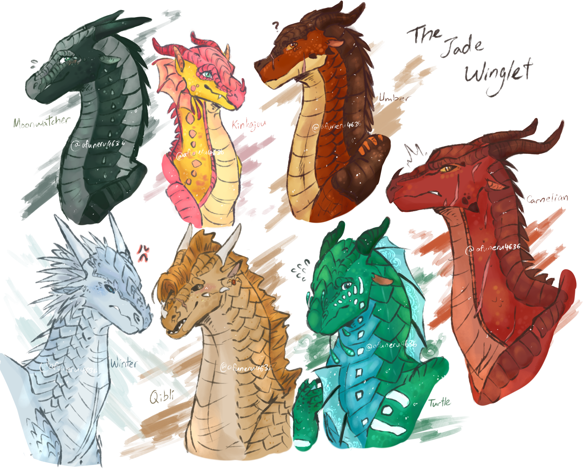 sorry if the quality is bad) anyway I drew the jade winglet. instead of drawing peril I drew carnelian instead, because I kinda think she was a little interesting to me idk