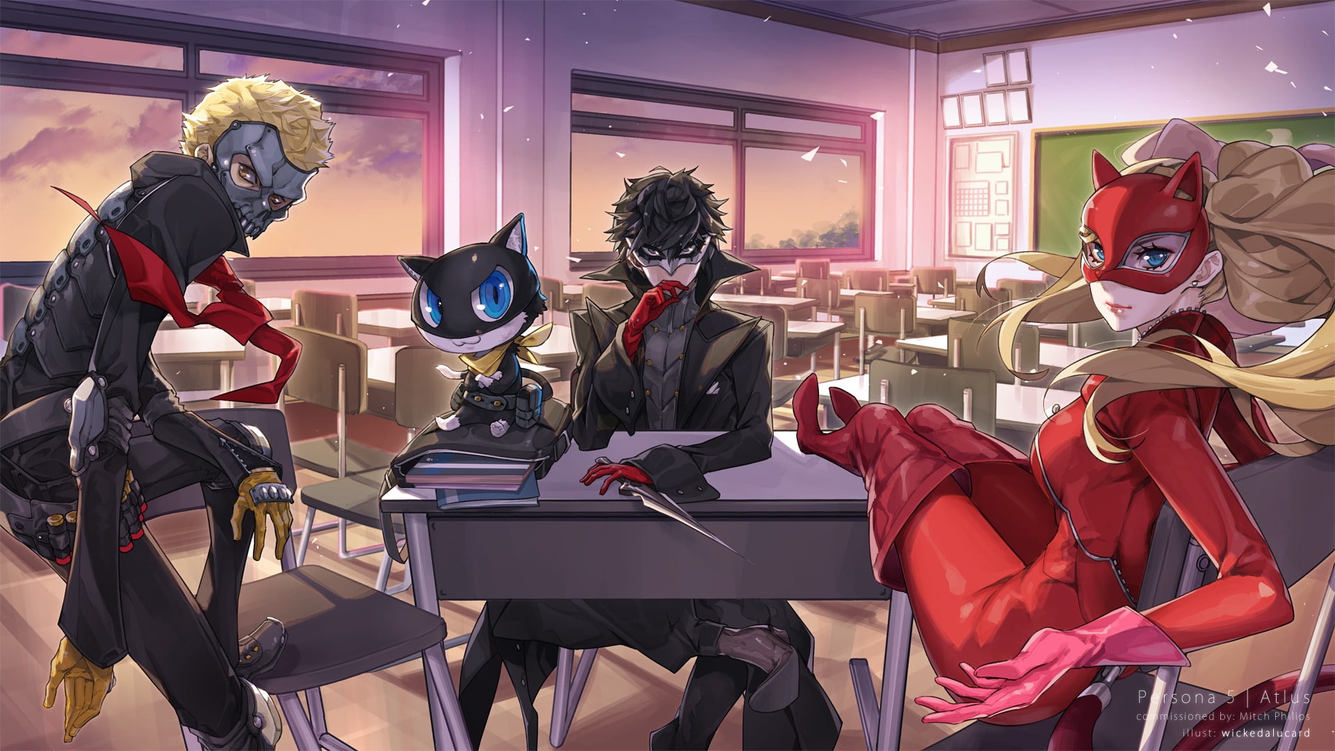 Wallpaper / Akira Kurusu, Persona, Ryuji Sakamoto, Morgana ( Persona), Persona 5, Ann Takamaki, 1080P free download