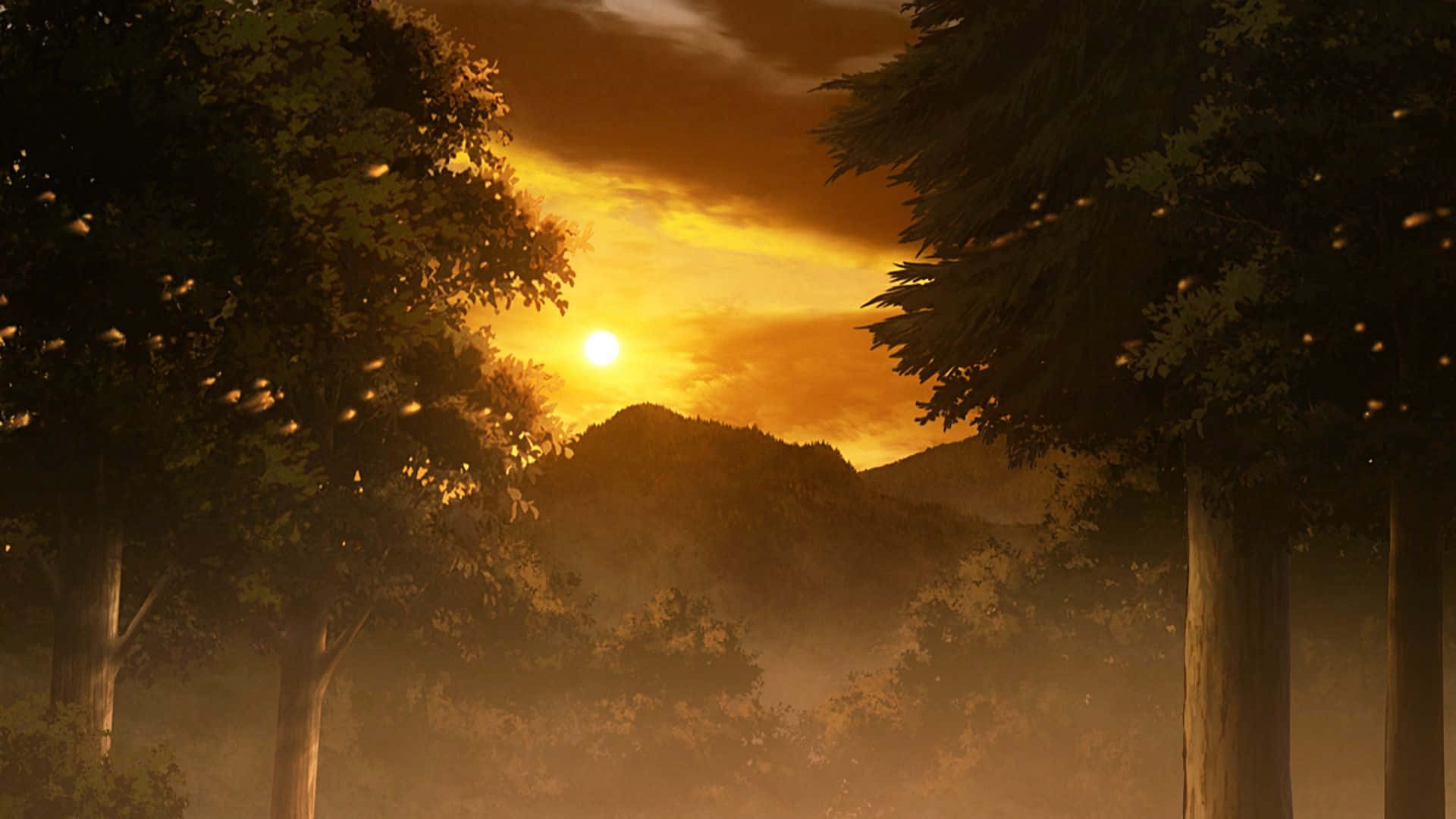 Download Demon Slayer Scenery Sunset In Forest Wallpaper