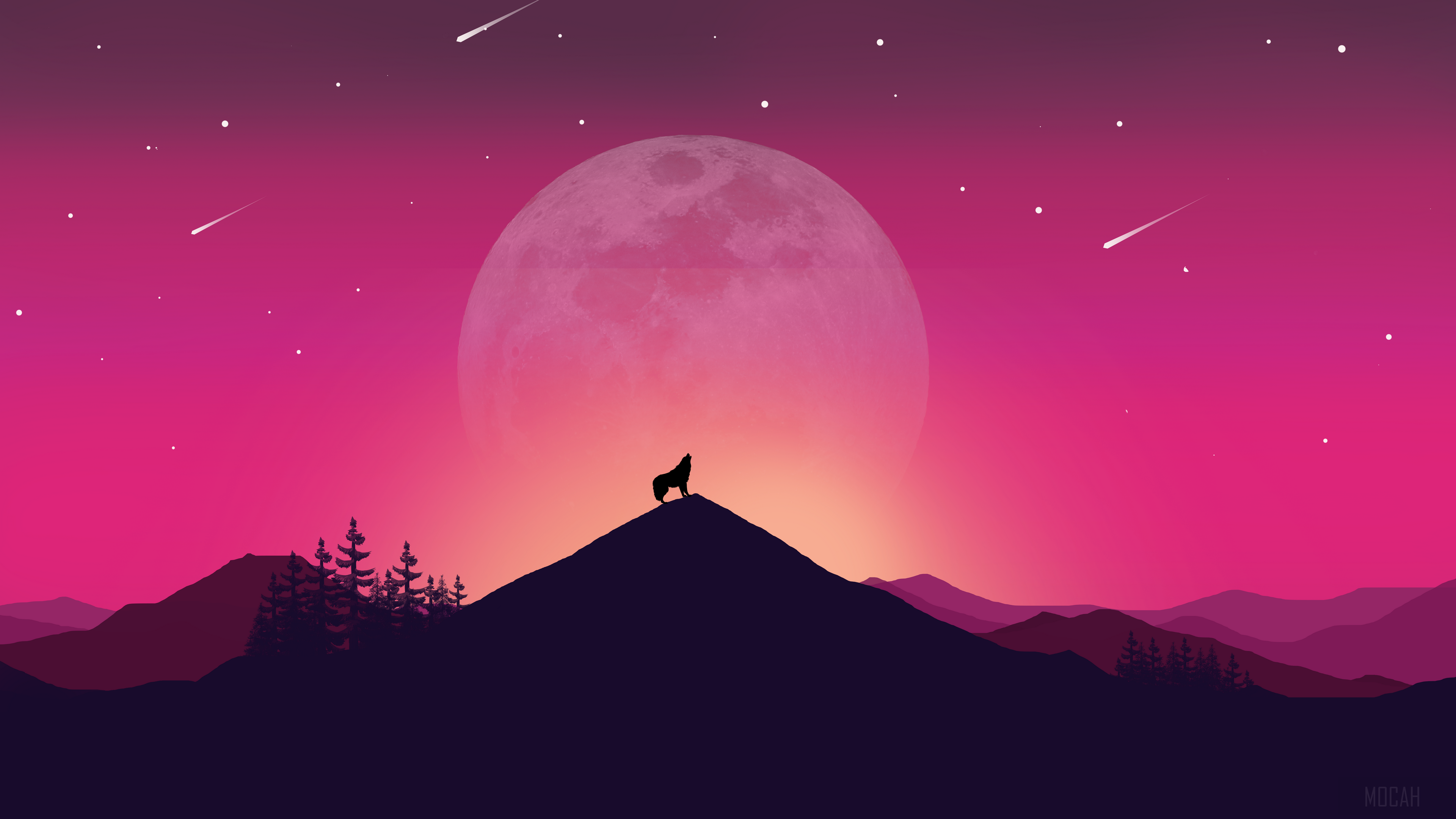 Moon, Mountain, Night, Wolf 4k Gallery HD Wallpaper