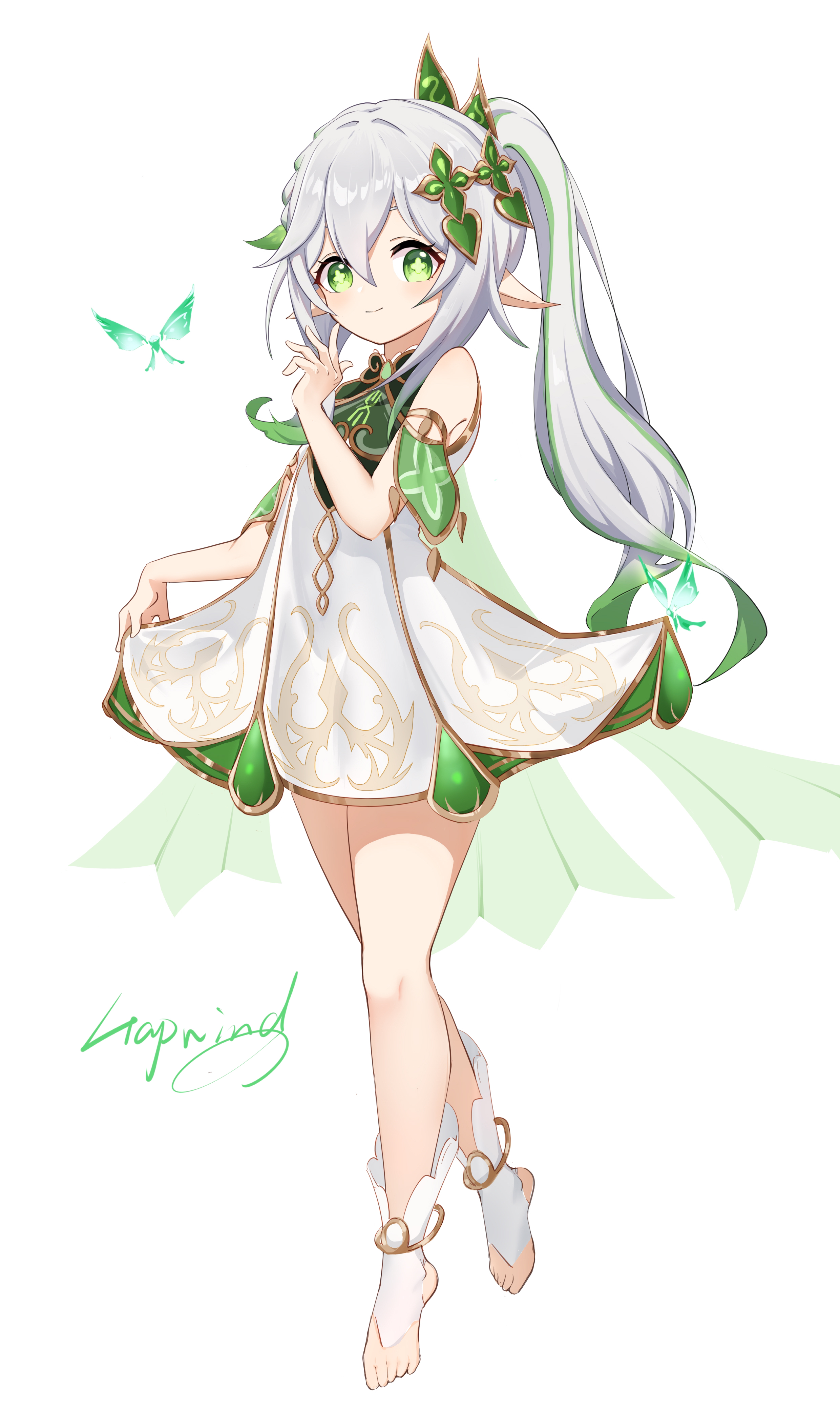 Wallpaper, Genshin Impact, artwork, anime girls, Nahida Genshin Impact, white hair, blue eyes, barefoot, ponytail 2480x4210