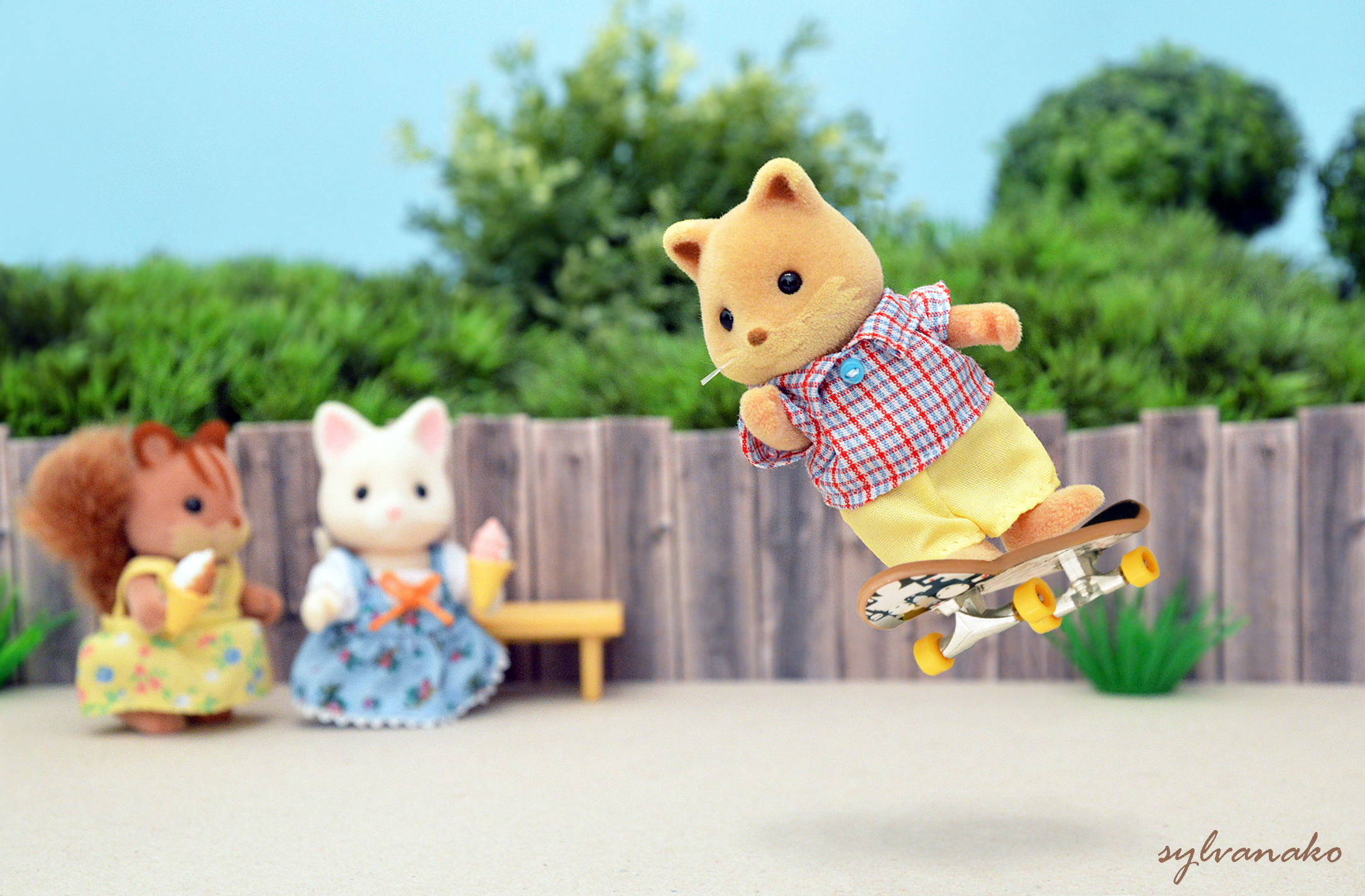 Wallpaper, park, new, trees, girls, cute, sports, animal, bike, playground, yard, garden, Toy, toys, miniature, sweet, slide, adventure, fox, porch, calico, skateboard, critters, sylvanianfamilies, sylvanian, calicocritters 2172x1426