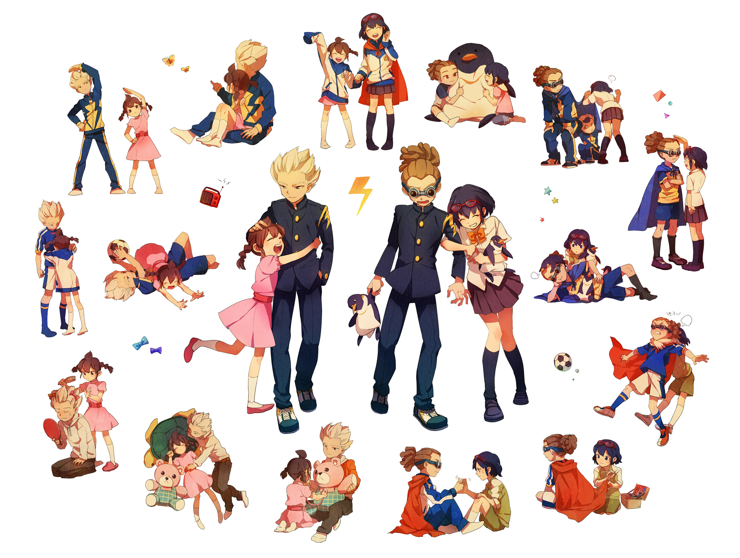 kidou yuuto, gouenji shuuya, otonashi haruna, and gouenji yuuka (inazuma eleven and 1 more) drawn