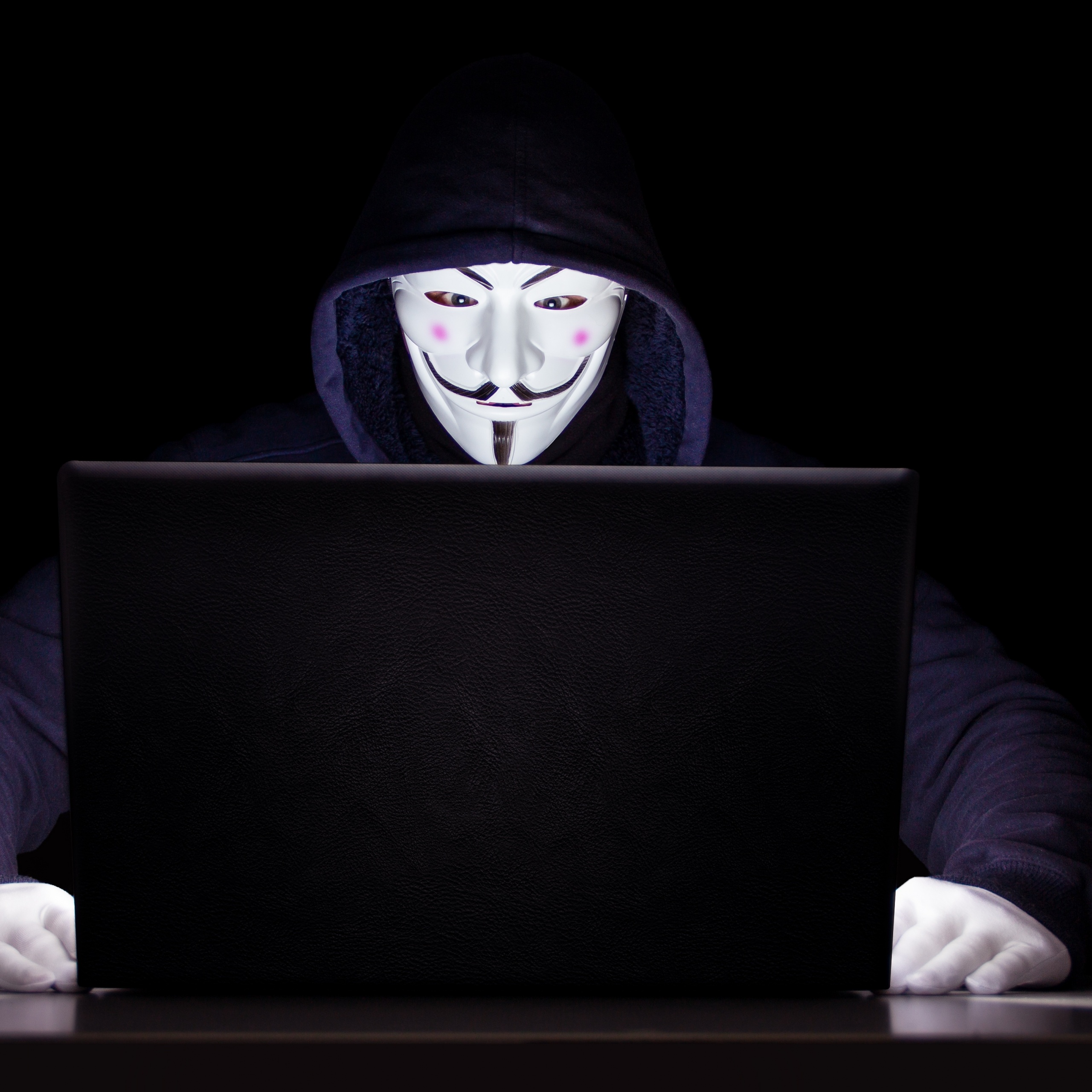 Anonymous Wallpaper 4K, Laptop, Hacker, Black background