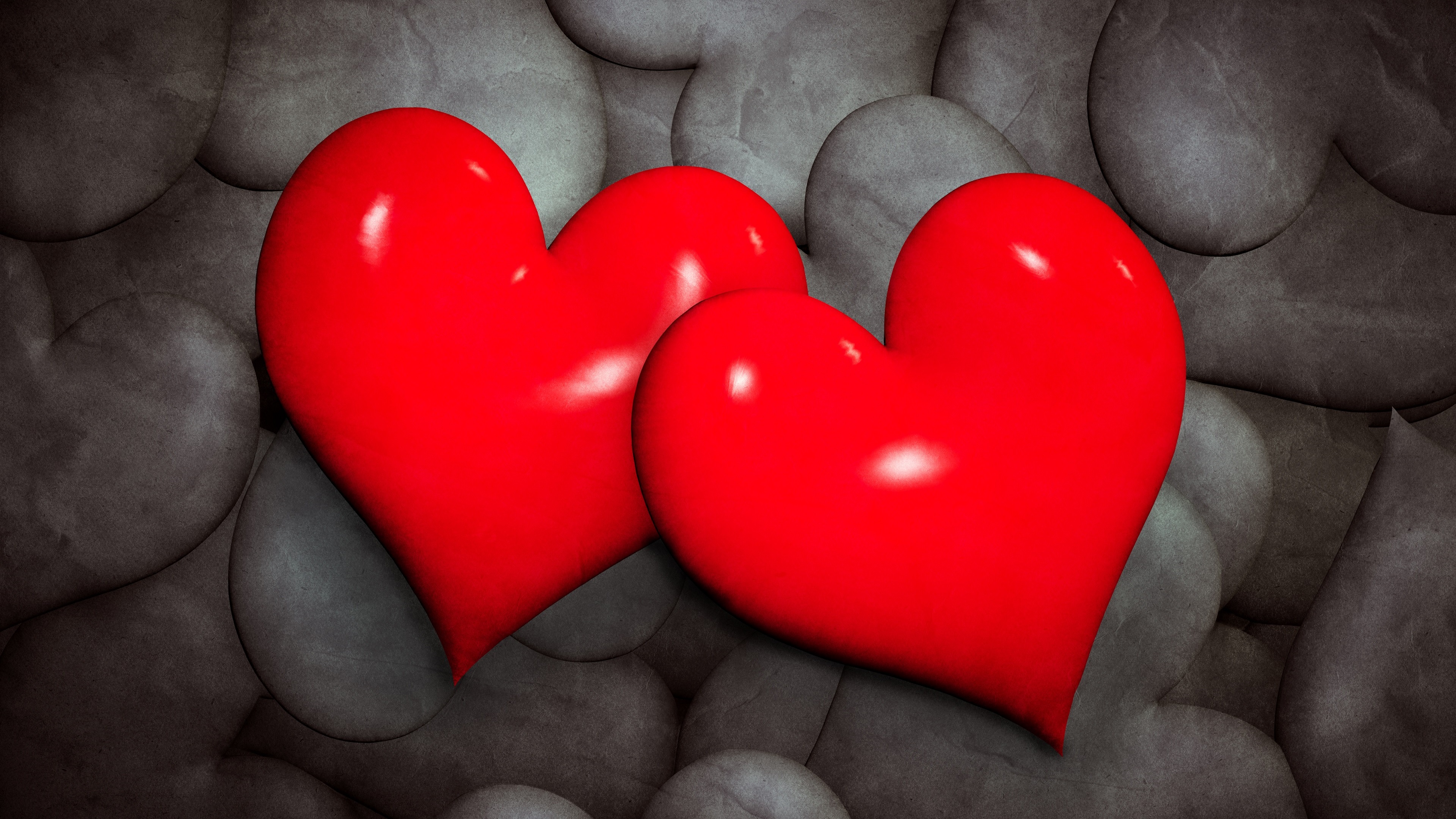 Wallpaper Two red love hearts, black background 3840x2160 UHD 4K Picture, Image