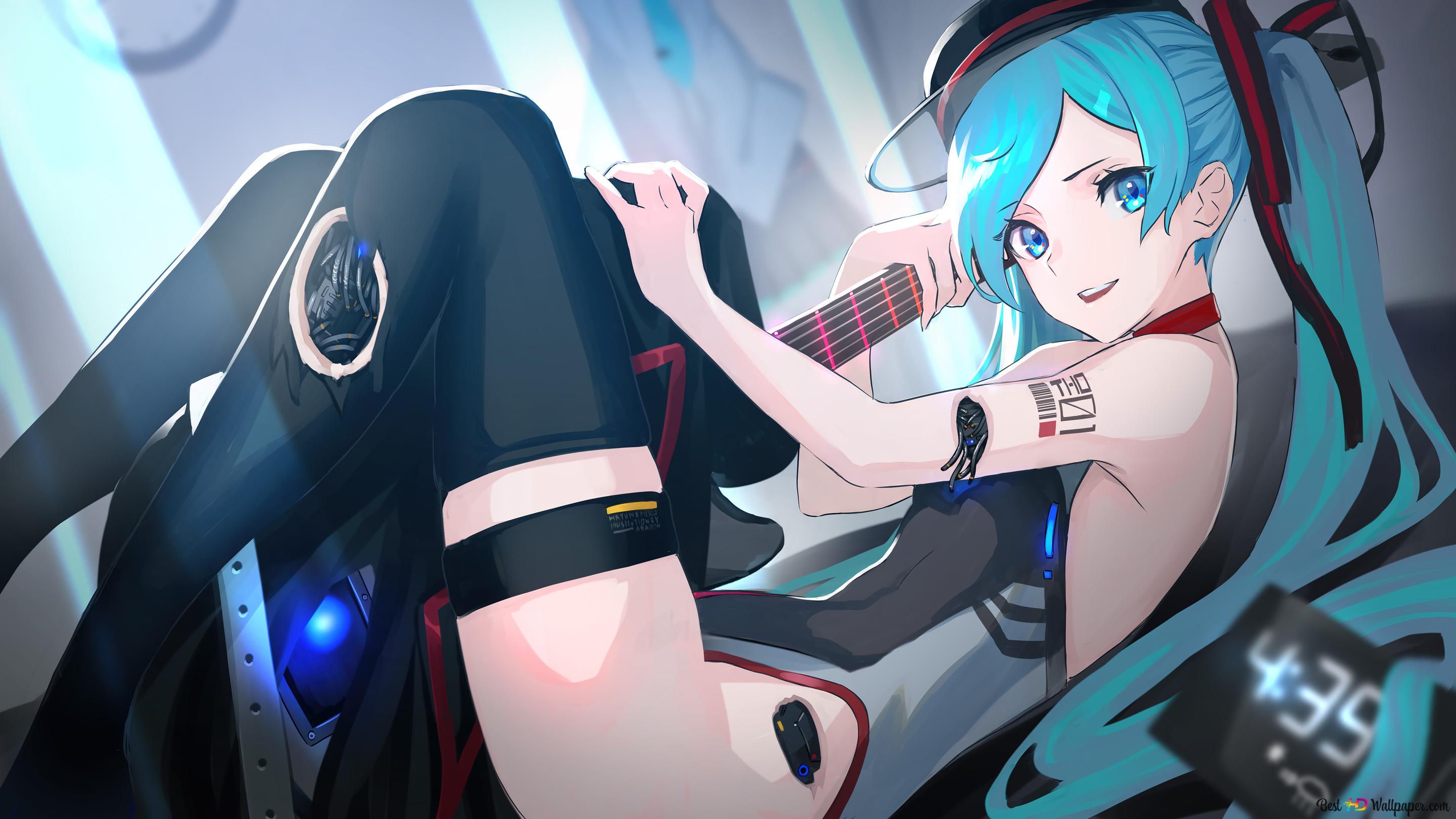 Hatsune Miku vocaloid cyborg girl 4K wallpaper download