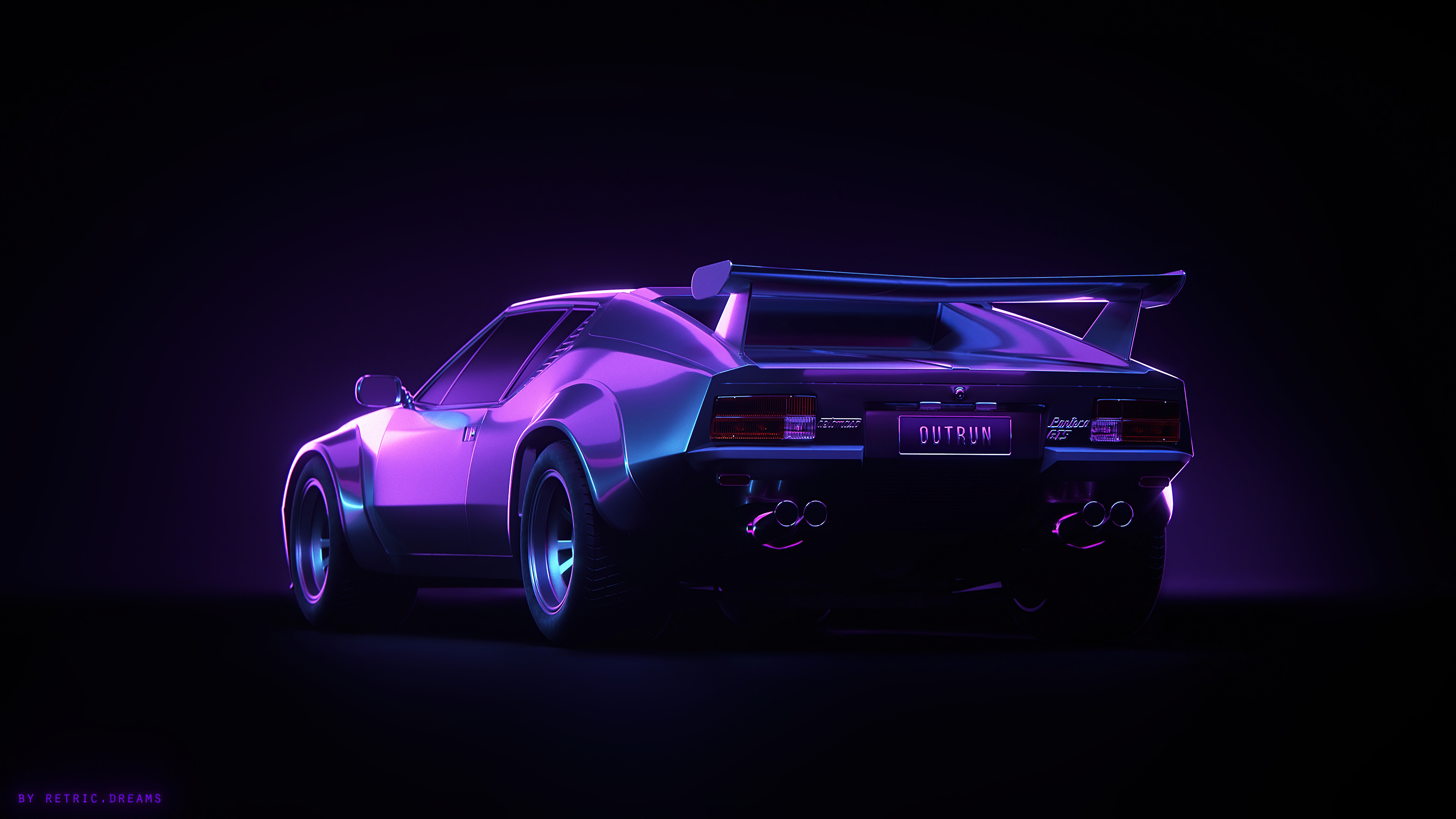 4K, car, artwork, digital art, transport, purple, synthwave, violet, vehicle, illustration, DeTomaso Pantera Gallery HD Wallpaper