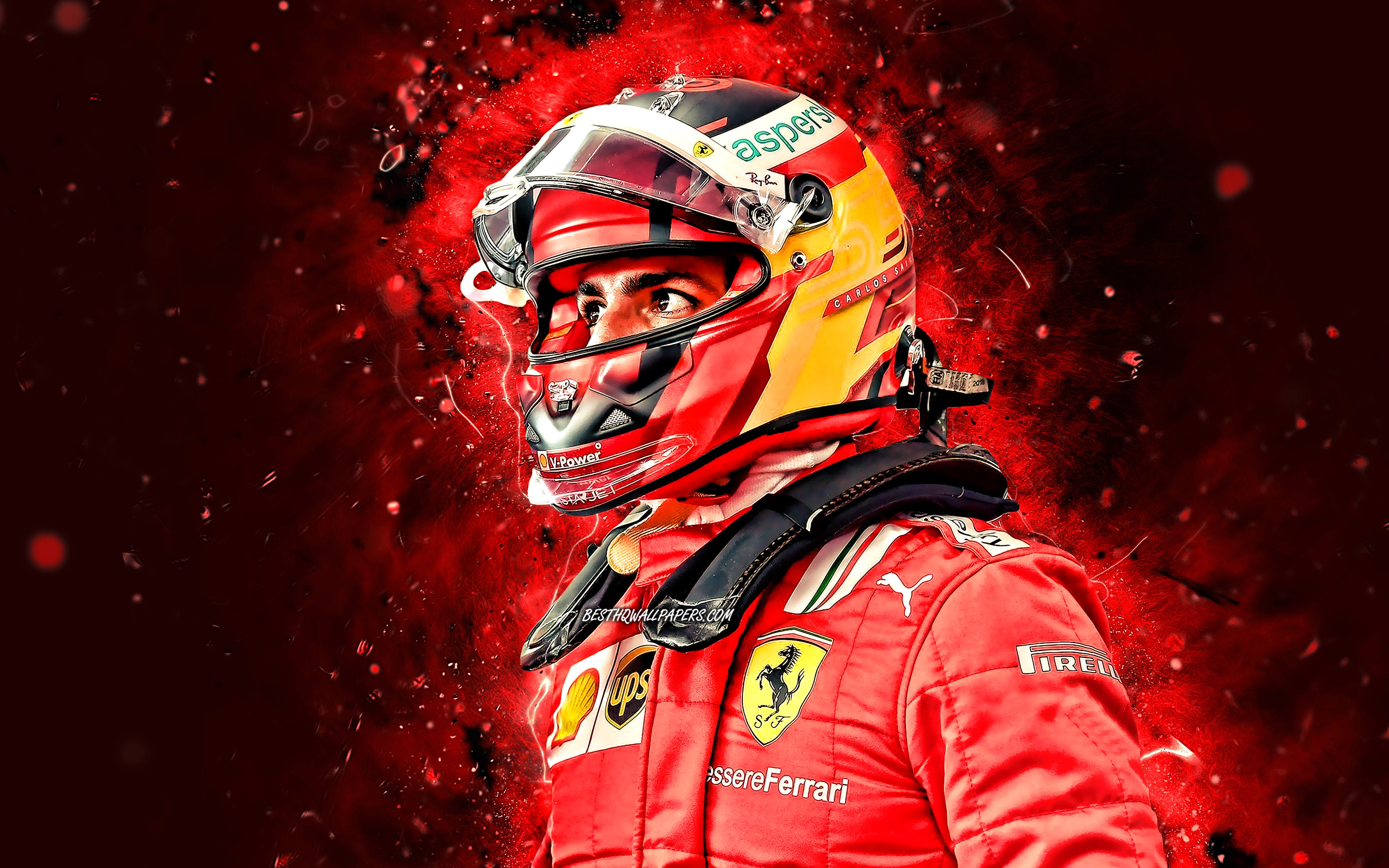 Download Wallpaper Carlos Sainz, 4k, 2021, Scuderia Ferrari, Spanish Racing Drivers, Red Neon Lights, Carlos Sainz Vazquez De Castro, Formula 1, F1 2021, F1, Ferrari, Carlos Sainz Ferrari, Carlos Sainz 4K For Desktop