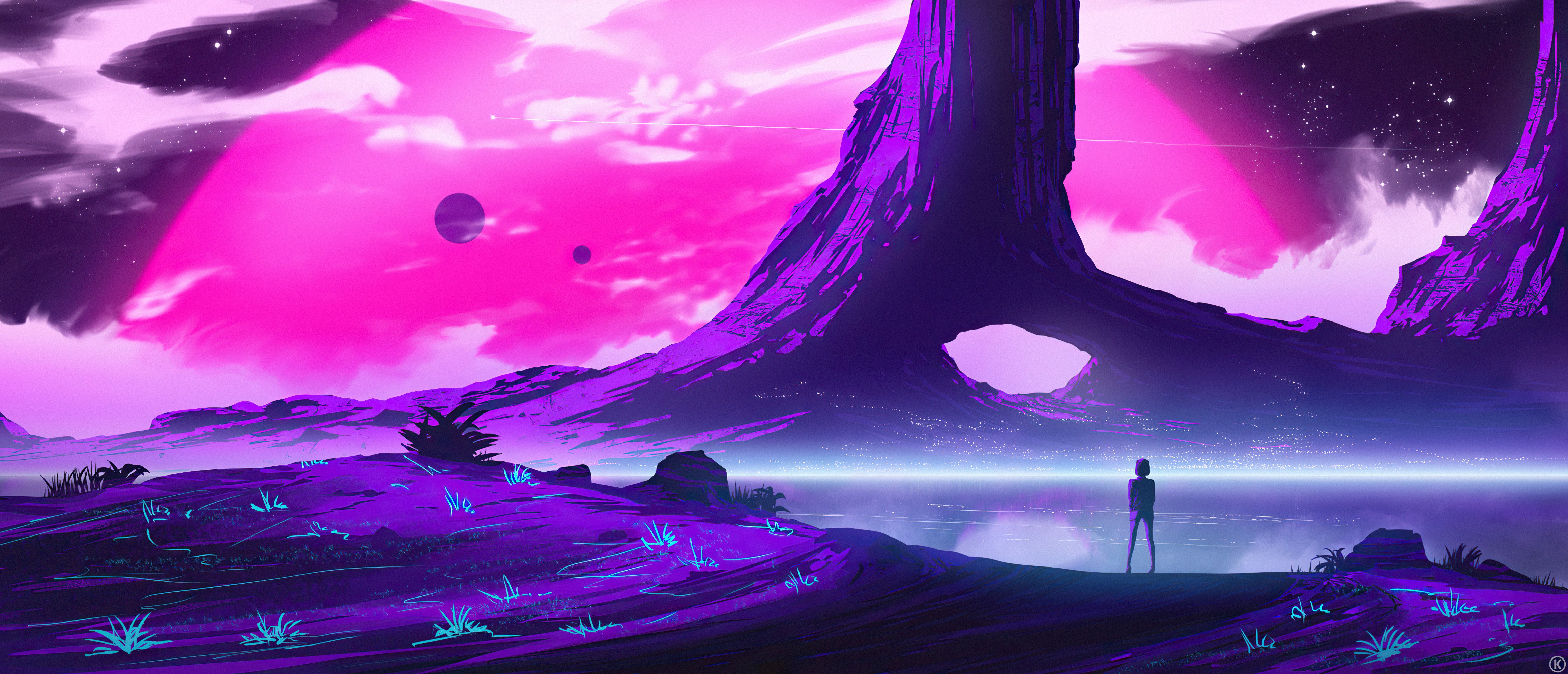 4K, landscape, purple background, ArtStation, artwork, 4 k Gallery HD Wallpaper