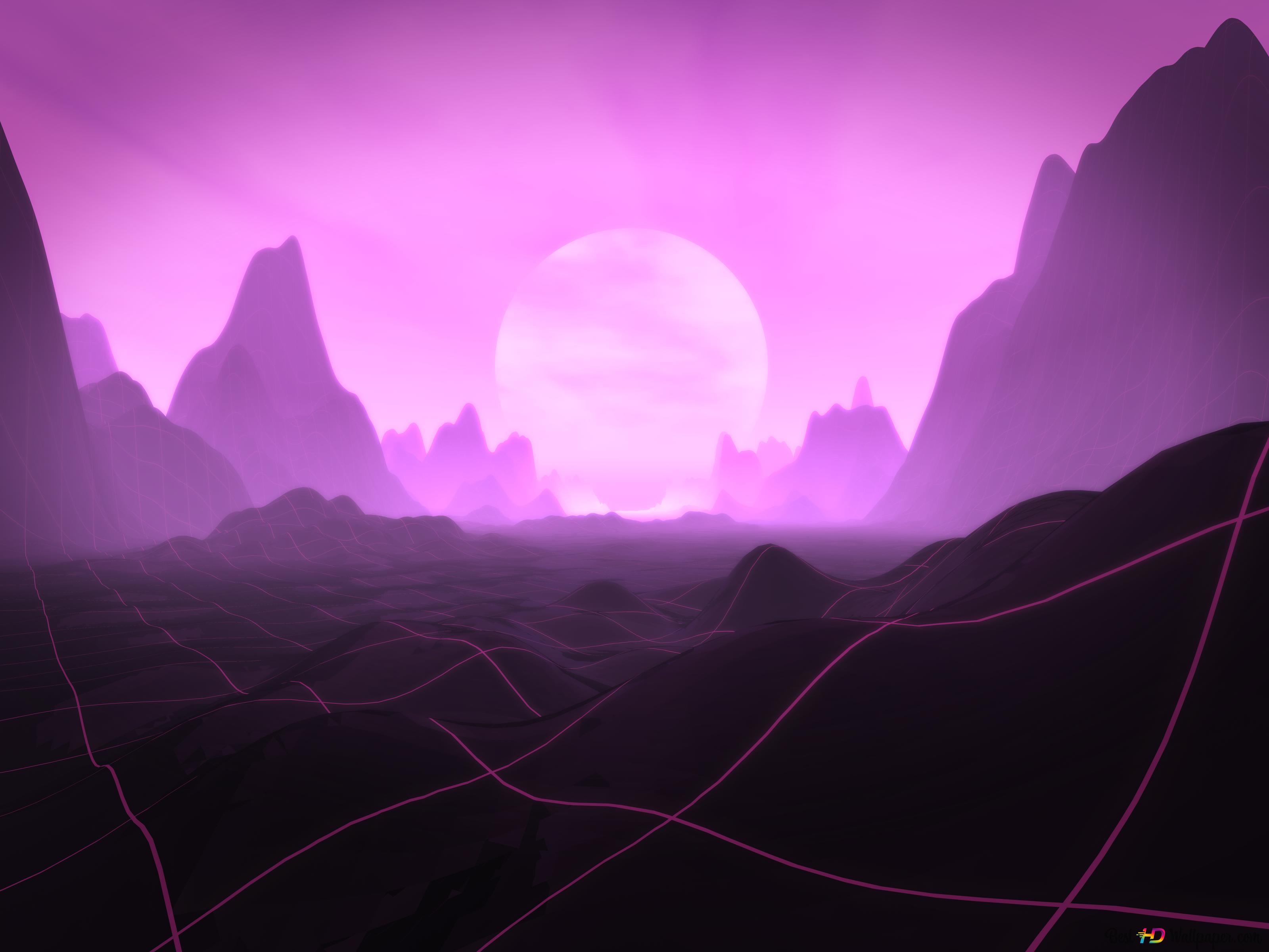 Purple vaporwave gridscape landscape 8K wallpaper download