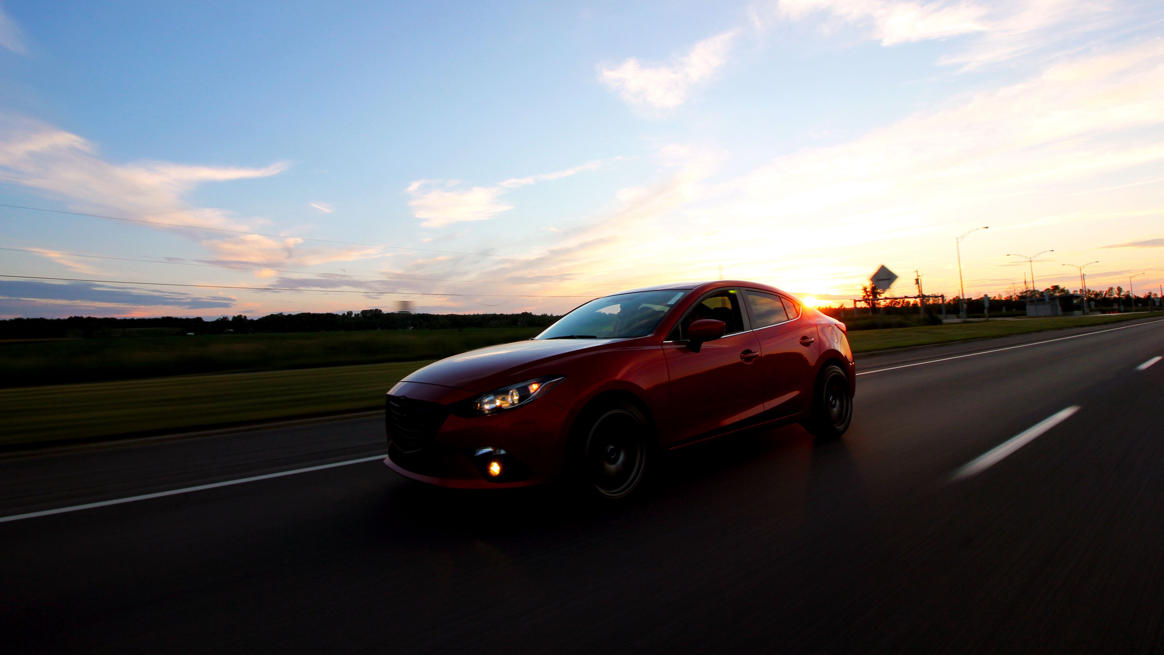 Wallpaper / car, sunset, motion, 4k free download