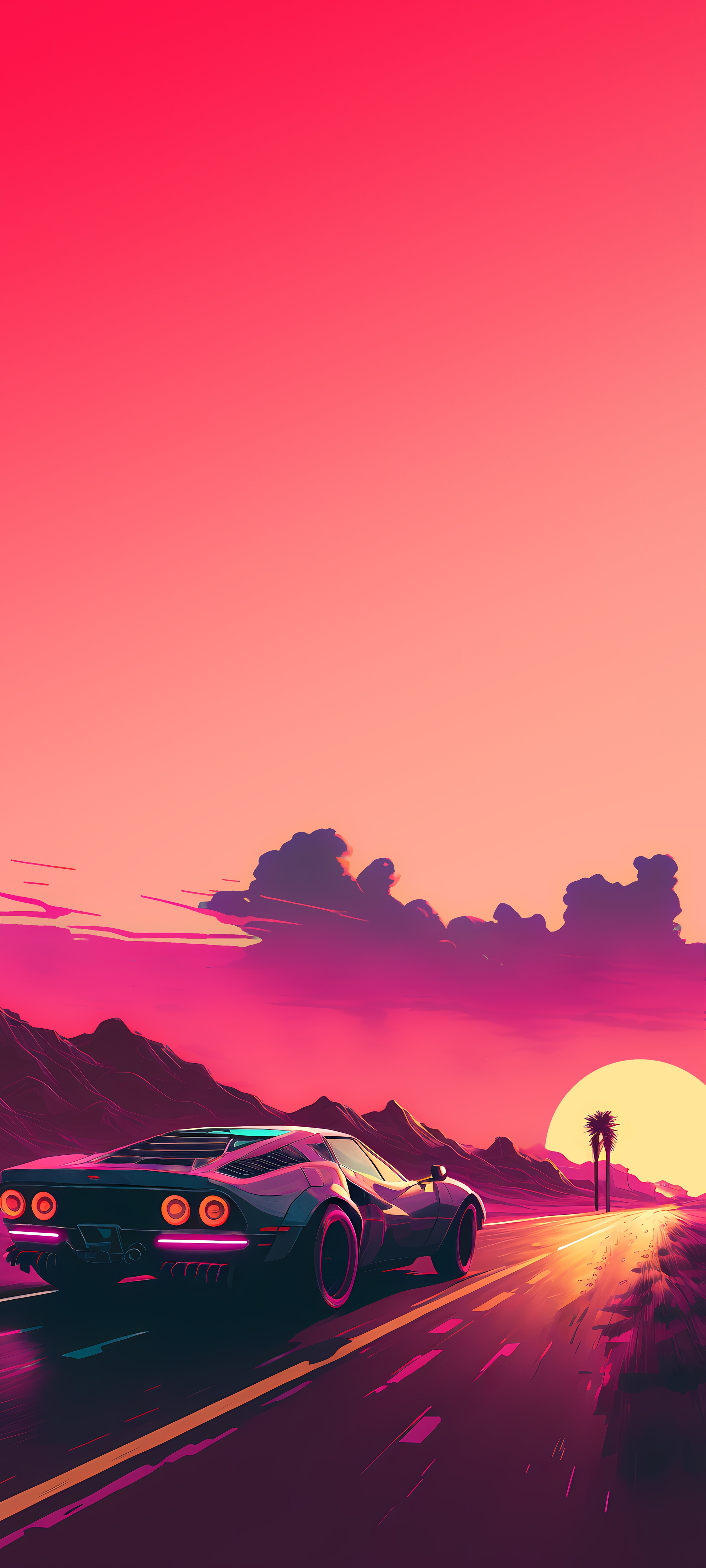 Phone Wallpaper 4K. Sunset Road Car