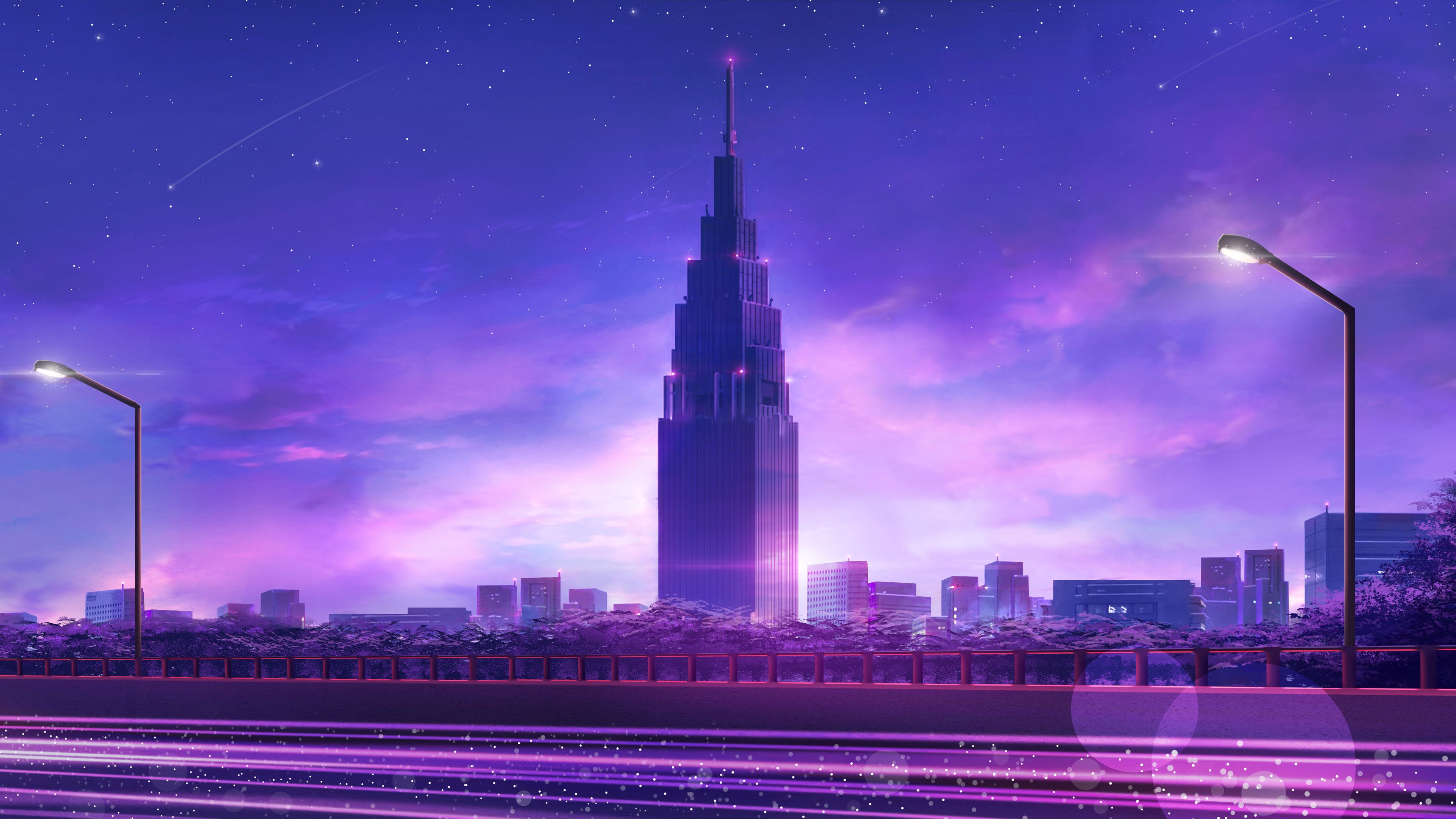 Wallpaper / skyscraper, tower, art, city, architecture, purple, 4k free download