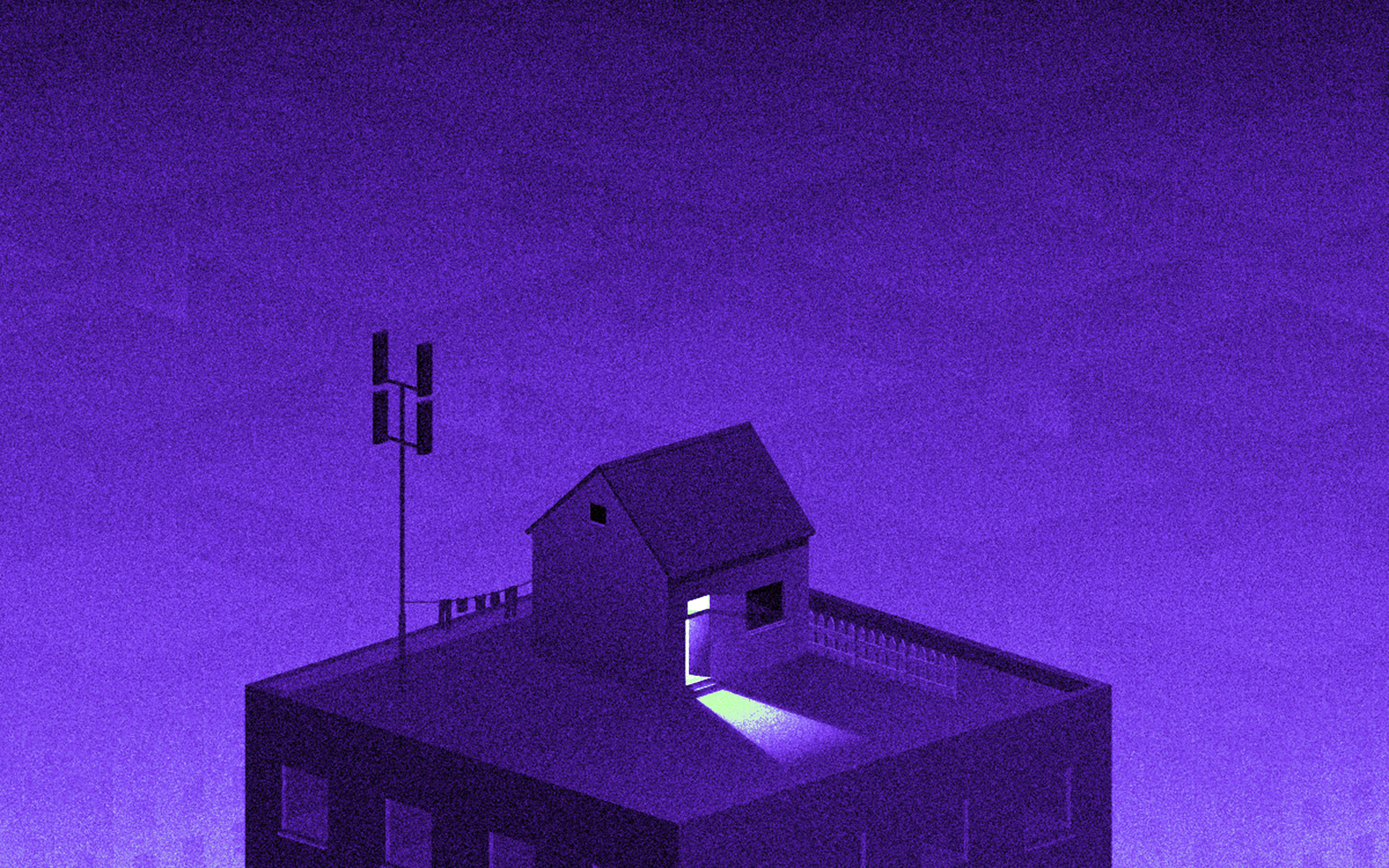 Illust Purple City Home Dot Art Wallpaper