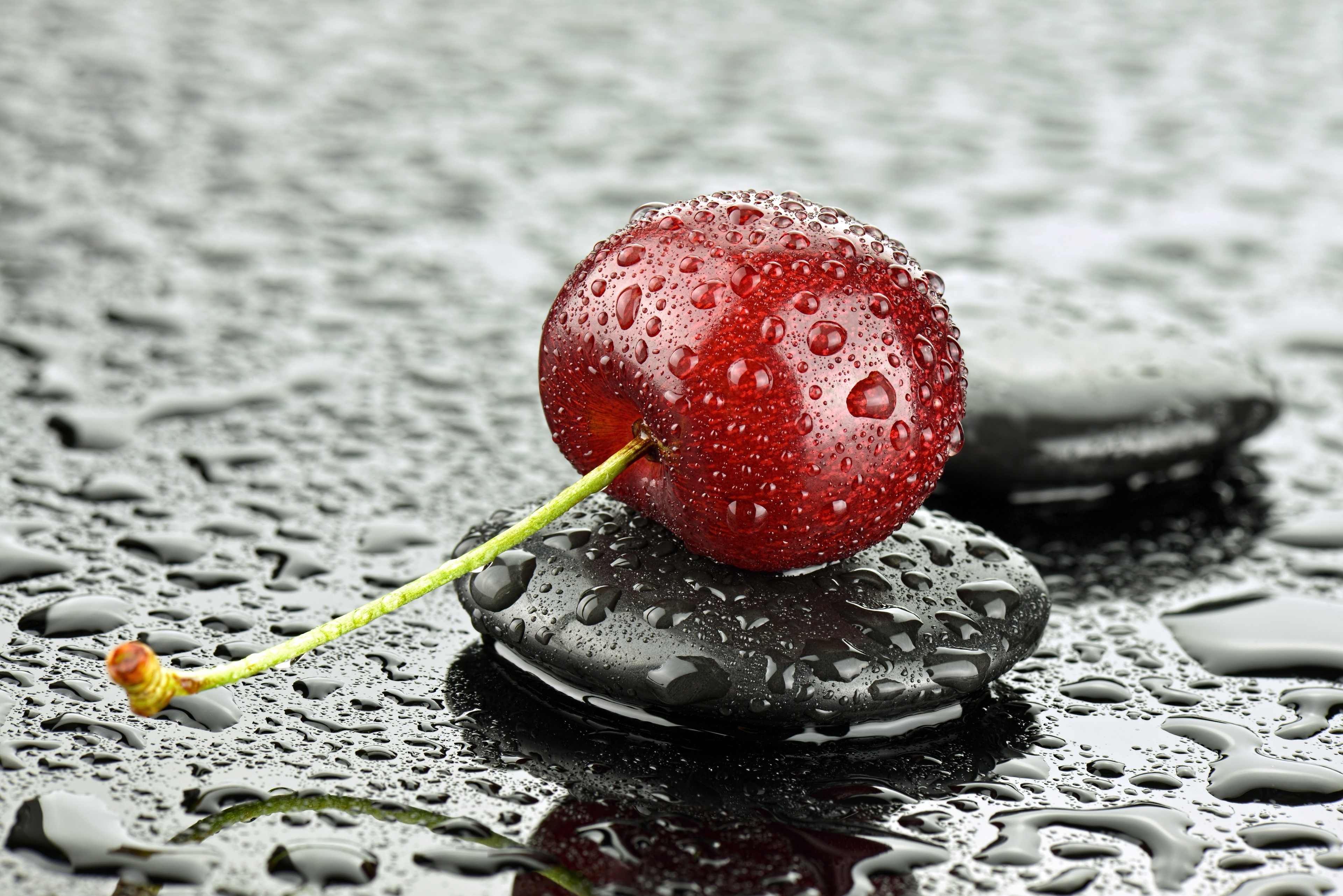 4K, Cherry, Closeup, Stones, Drops Gallery HD Wallpaper