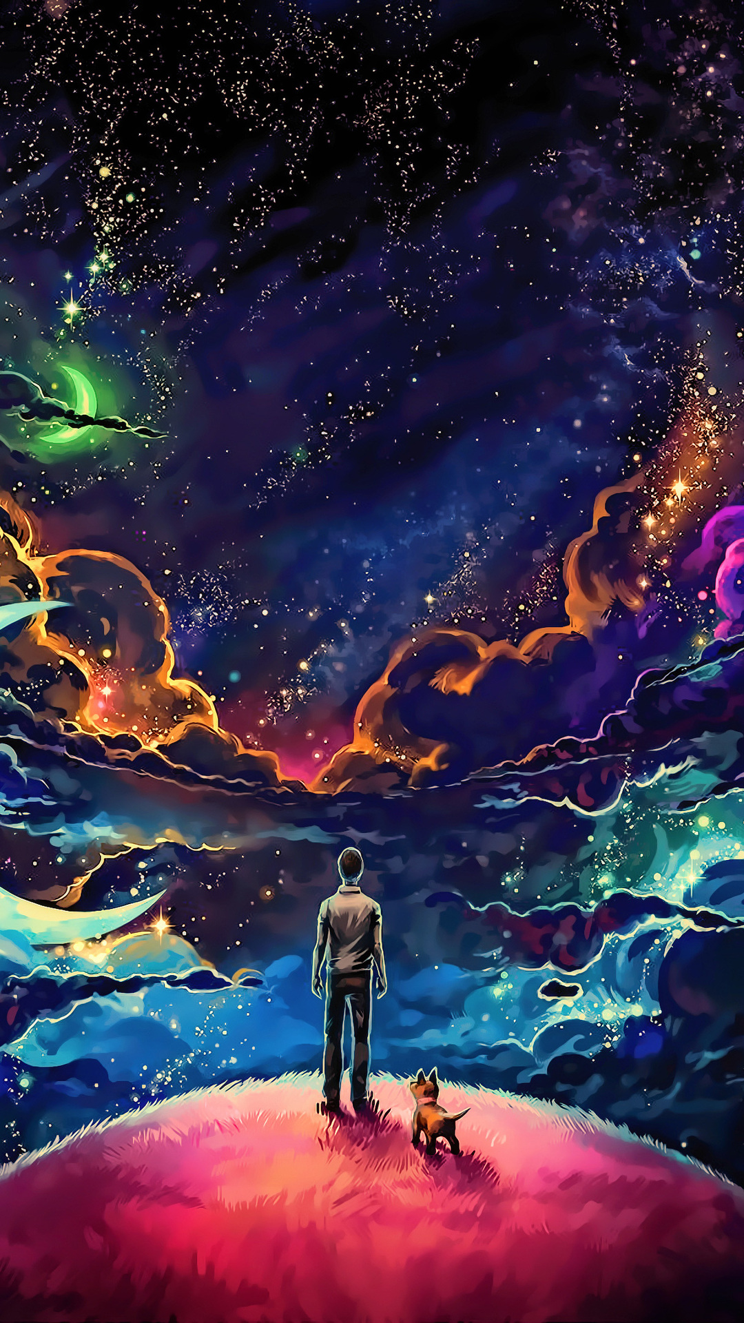 1080x1920 colorful, science fiction, digital art, fantasy, hd, artwork, stars, dog for iPhone 6, 7, 8 wallpaper