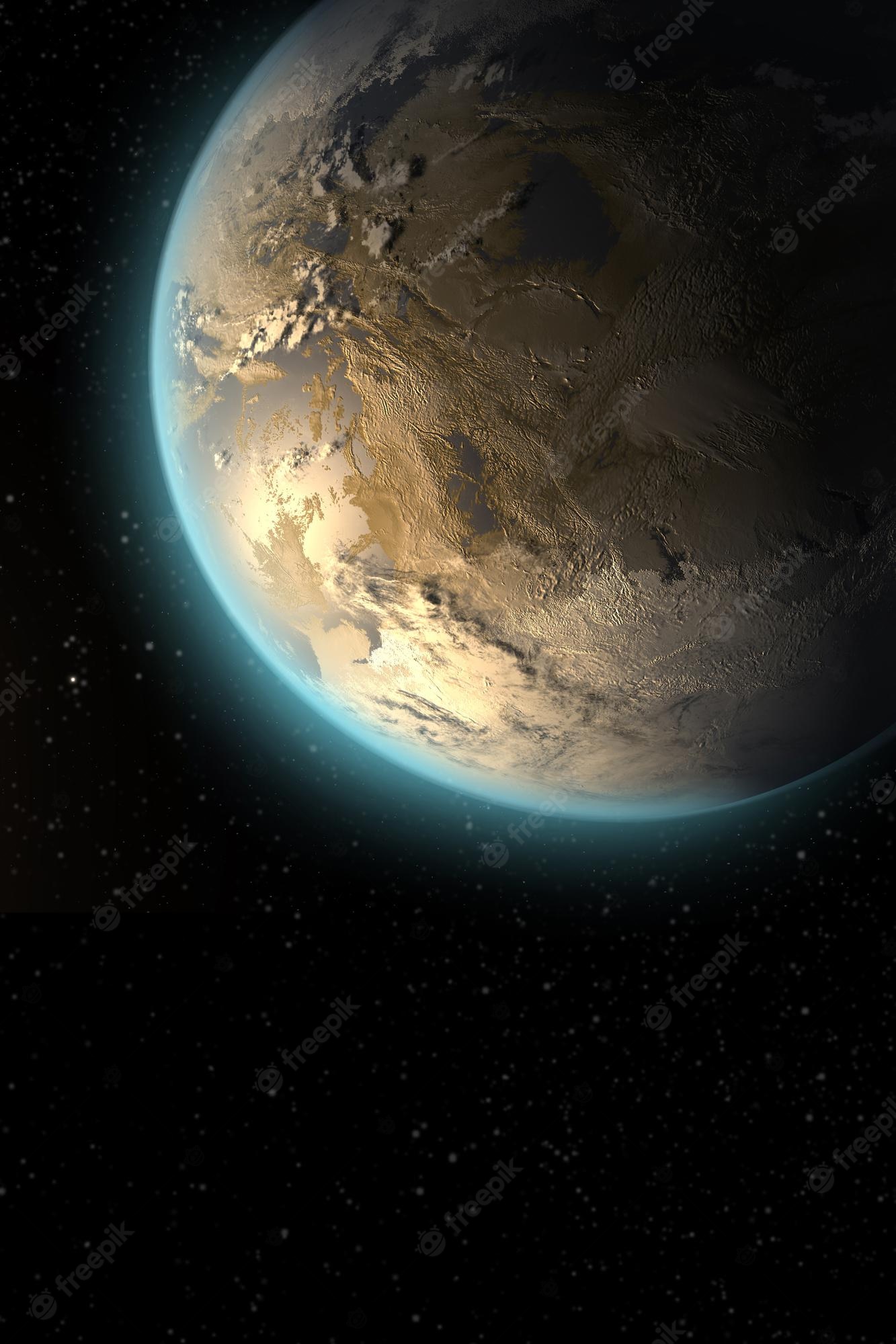 Premium Photo. Vertical wallpaper of planet in space. outer dark space wallpaper. surface of planet. sphere. view from orbit. elements of this image furnished