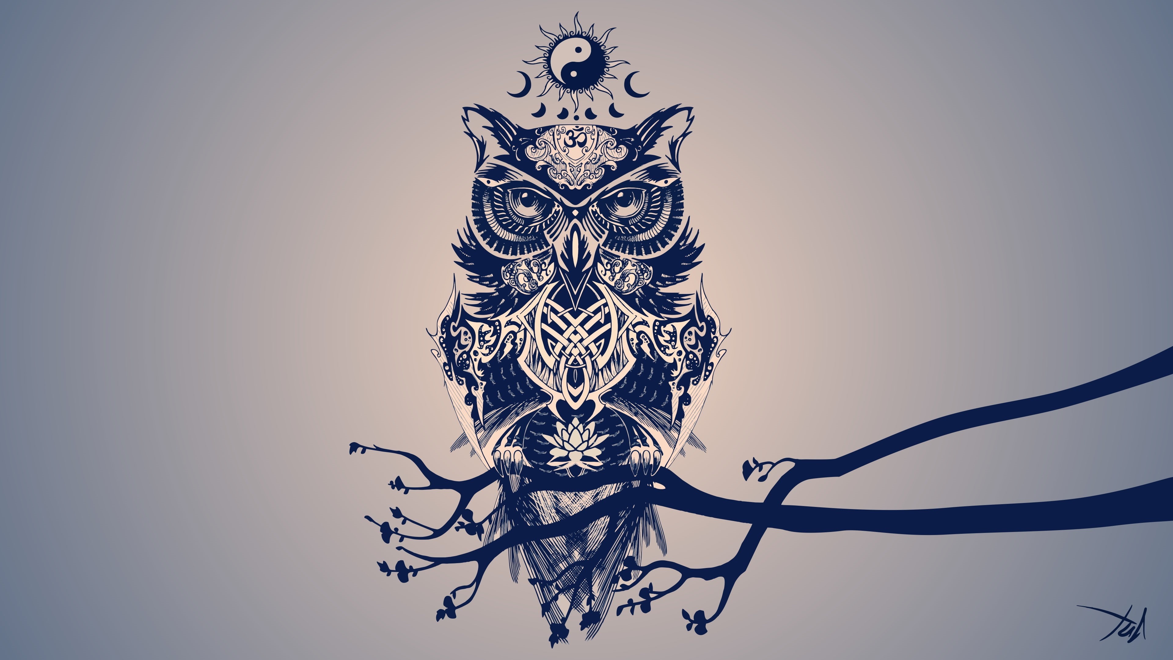 Wallpaper / religion, minimalism, owl, tribal, digital art, 4K free download