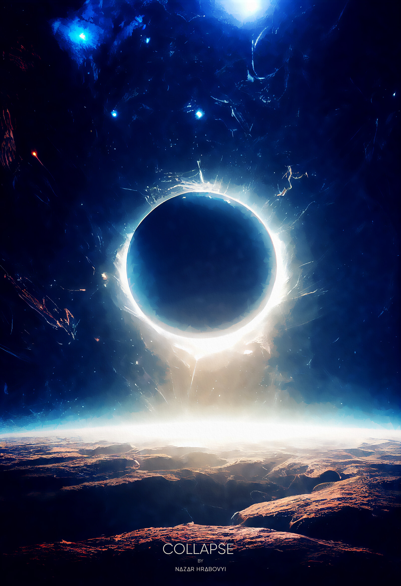 Stars Black Holes Blue Orange Dust Black Space Vertical Wallpaper:1600x2338