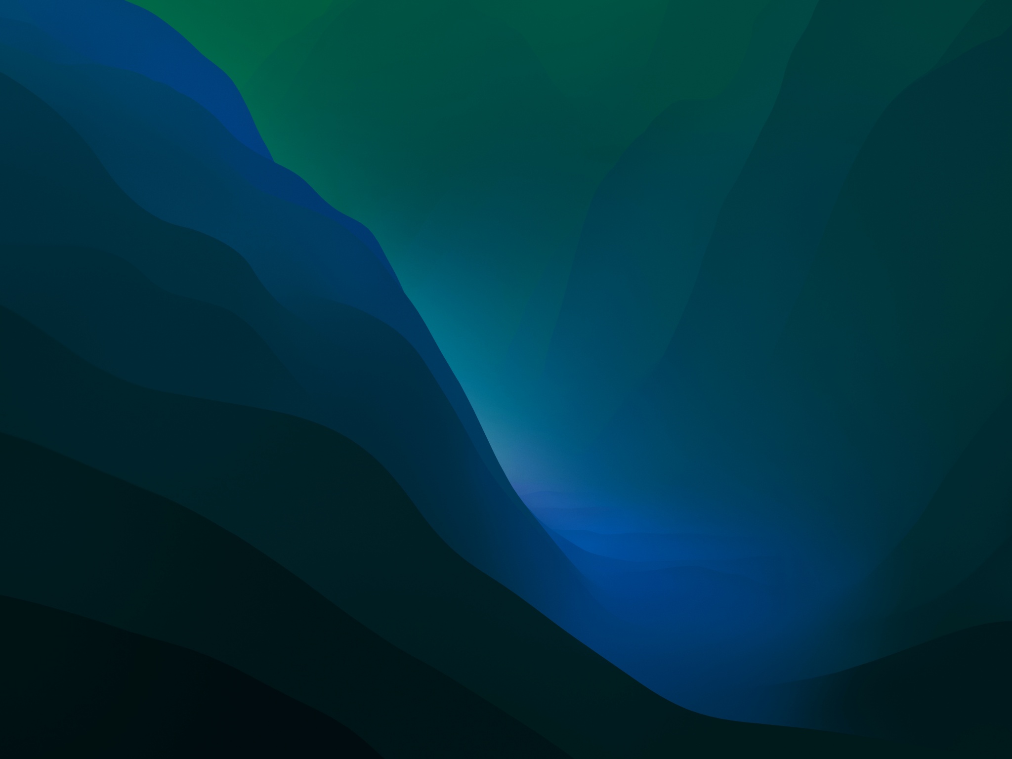 macOS Monterey Wallpaper 4K, Green, Stock, Dark Mode, Layers