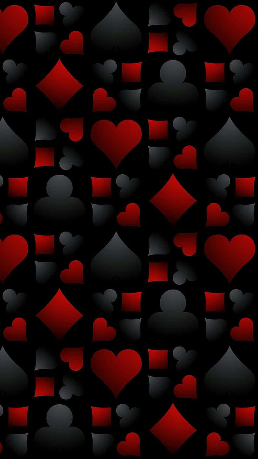 Download A Black And Red Pattern With Hearts And Cards Wallpaper