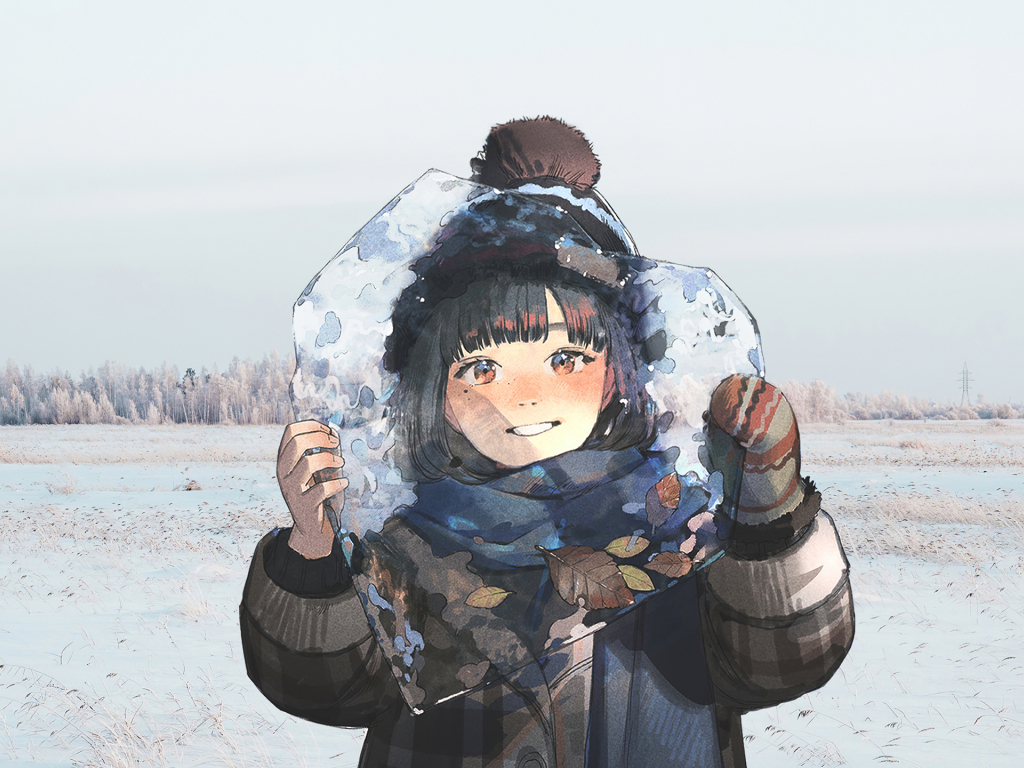 Wallpaper original, cute anime girl, heart shape ice piece, winter desktop wallpaper, HD image, picture, background, aa524b