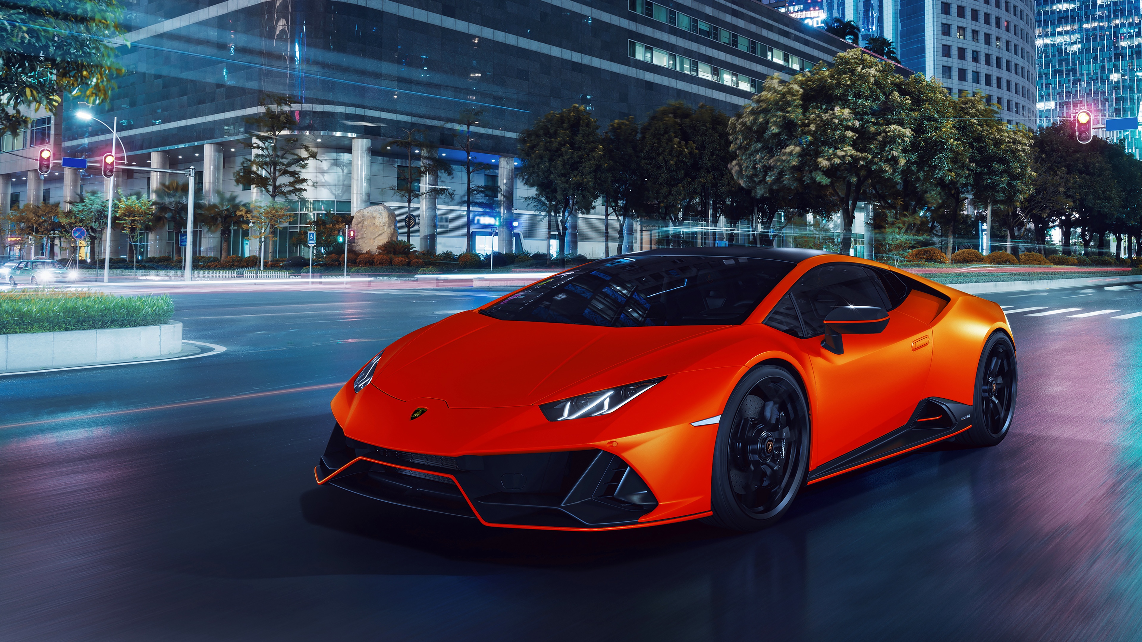 Lamborghini Huracan EVO Fluo Capsule Wallpaper 4K, Night, Cityscape