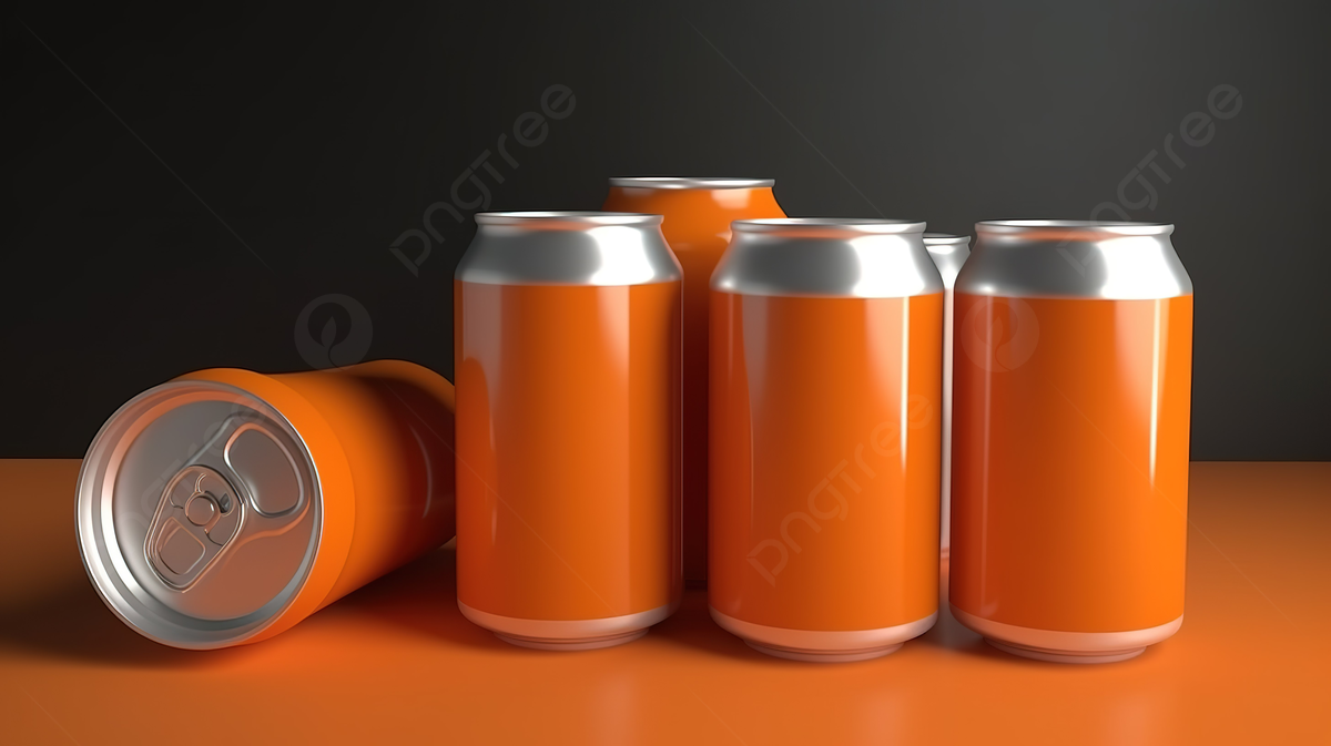 Some Orange Cans Of Drink On Top Of A Black Square Table Background, 3D Rendering Orange Soda Can And White Cans, HD Photography Photo Background Image And Wallpaper for Free Download