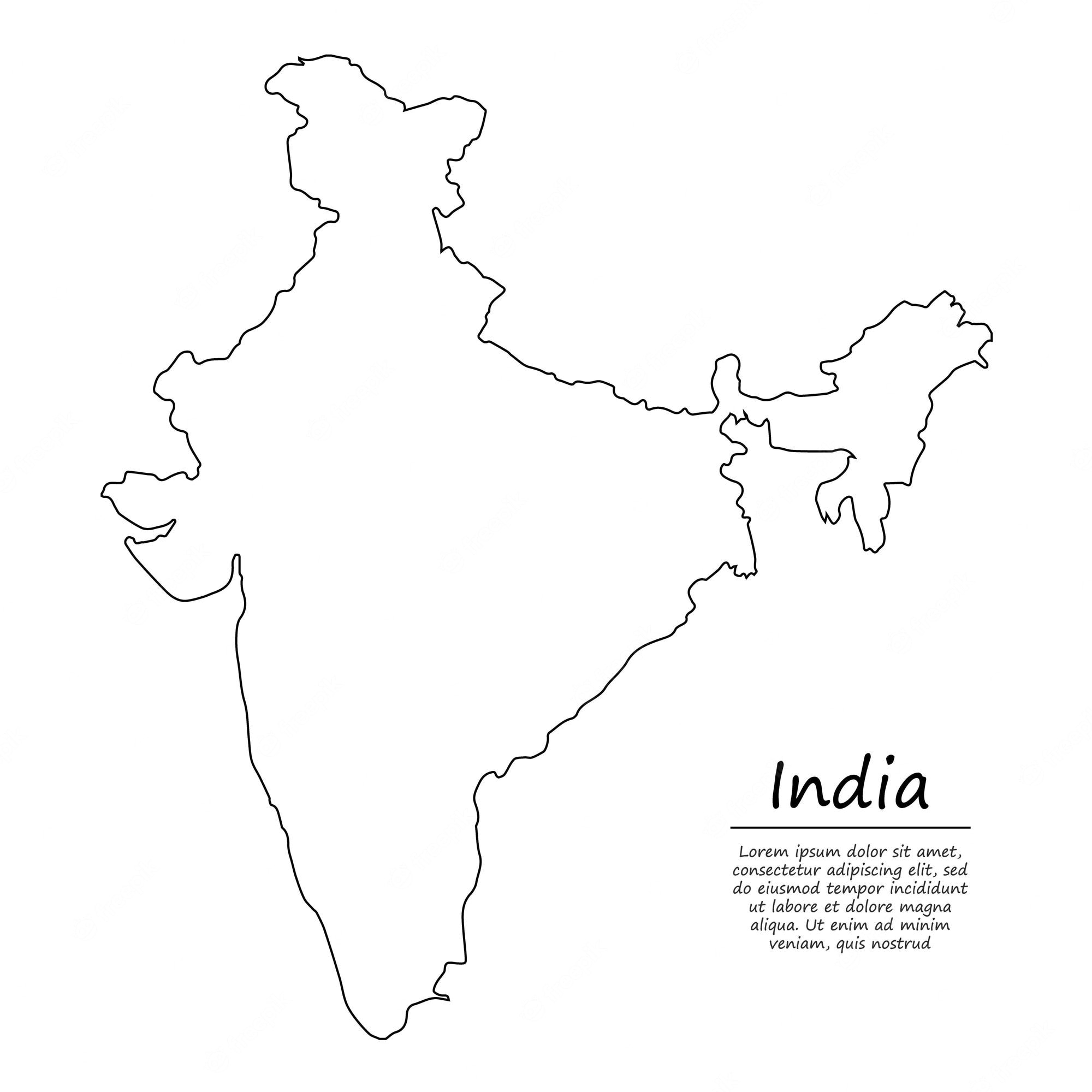 Political India Map Outline stencil for drawing Geography Multicolored,Size  19x15 cm