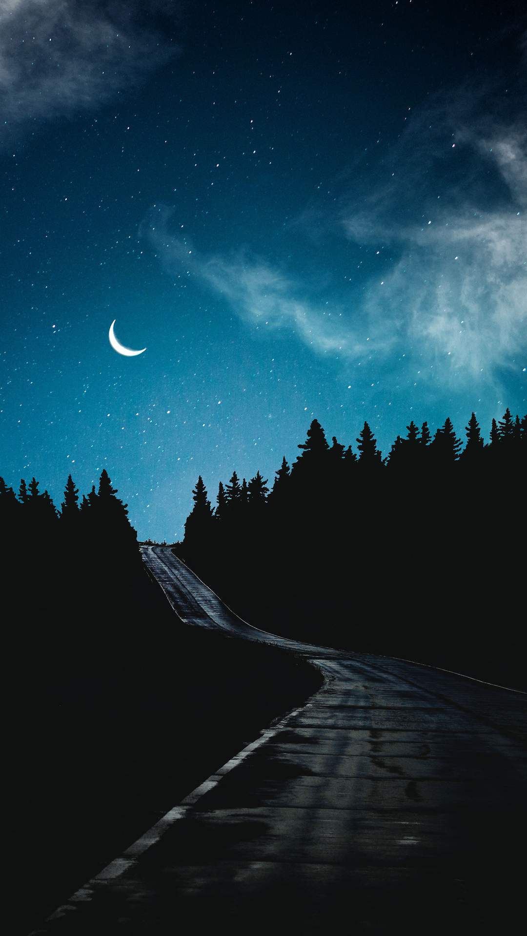 Dark Night Road Moon iPhone Wallpaper