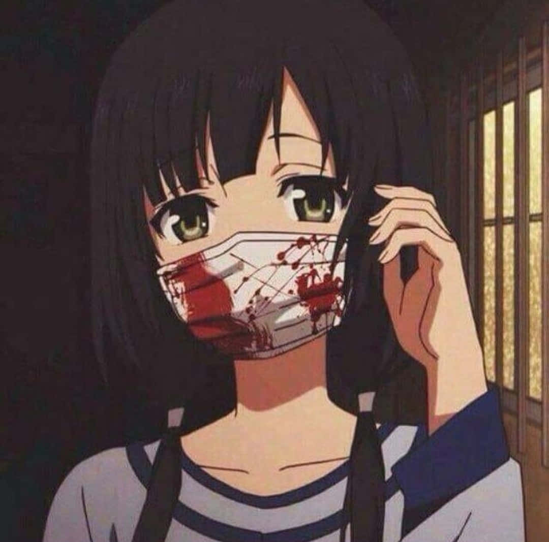 Download Grunge Anime Girl Bloody Face Mask Wallpaper