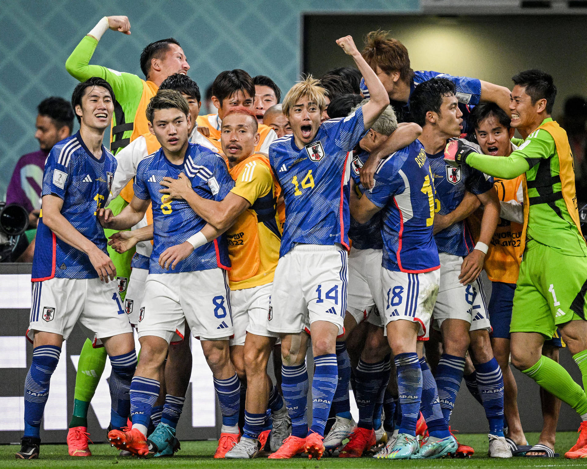 Download Celebrating Japan National Football Team Wallpaper