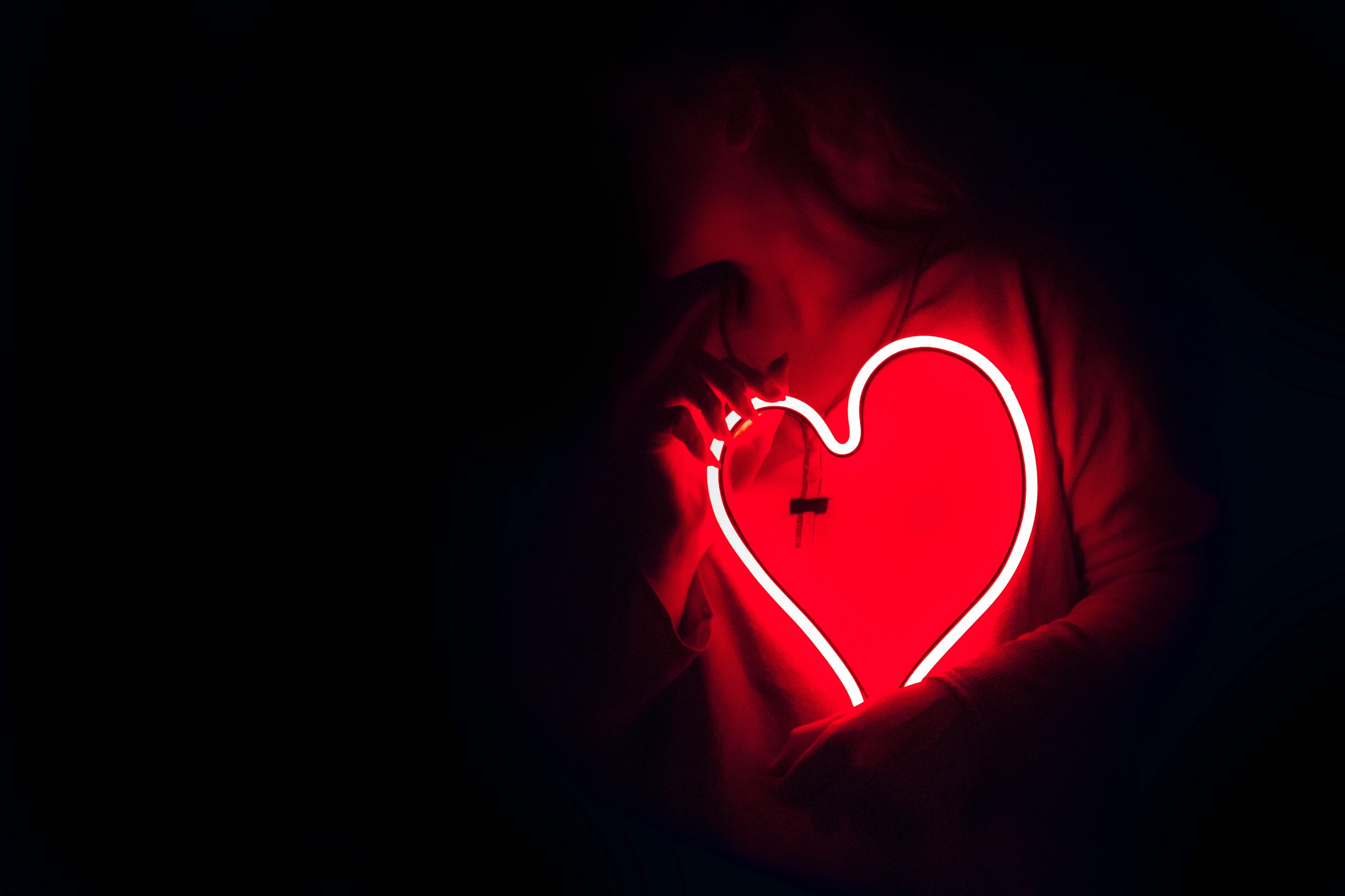 Wallpaper / studio shot, copy space, shadow, female, 4K, aggression, sadness, girl, dark, love, human body part, light, positive emotion, heart shape, emotion, body part free download