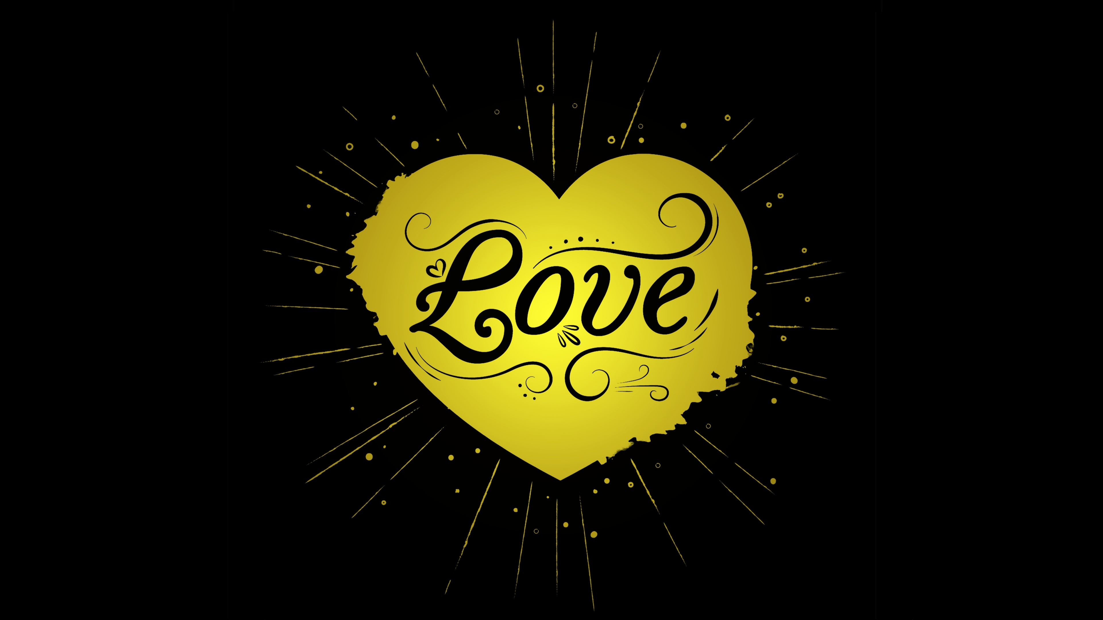 Download wallpaper 3840x2160 love, yellow heart, dark 4k wallpaper, uhd wallpaper, 16:9 widescreen 3840x2160 HD background, 18649