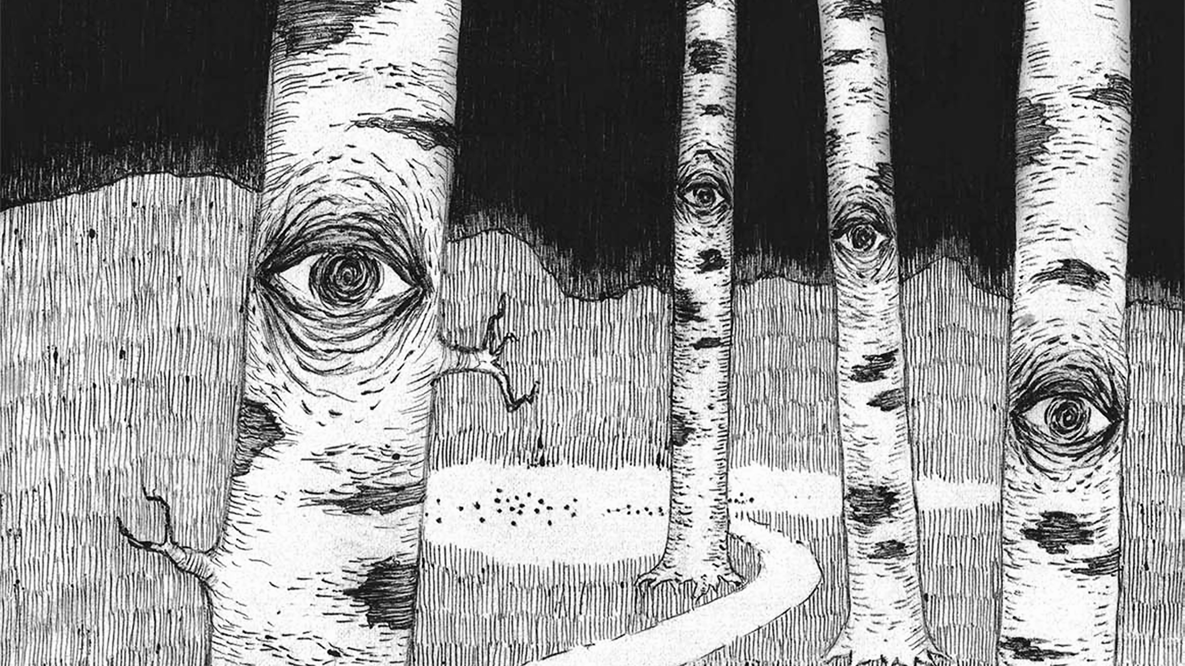 wallpaper for desktop, laptop. eye in woods pencil drawing art illust