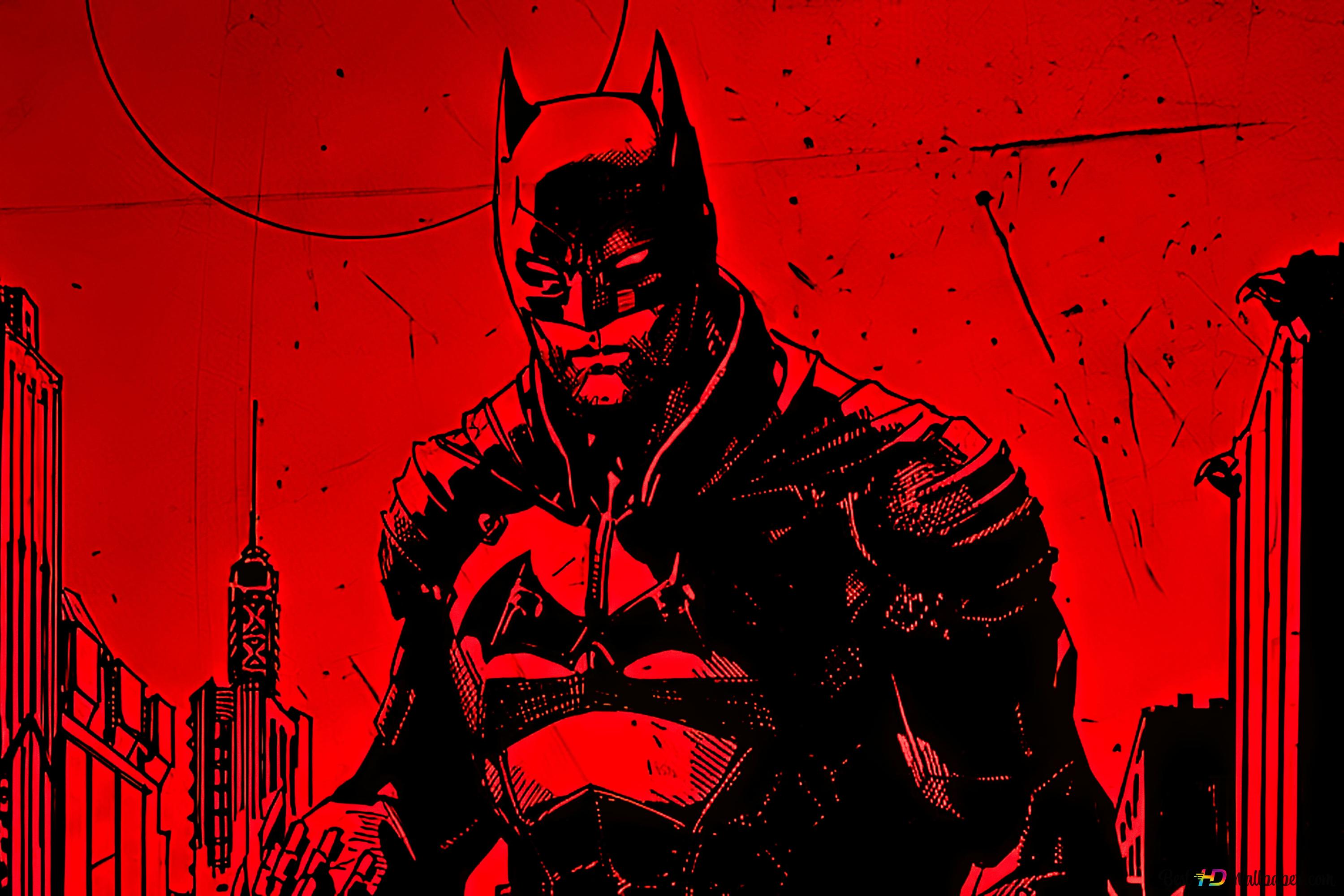Pencil drawing of the superhero movie The batman on a red background 8K wallpaper download