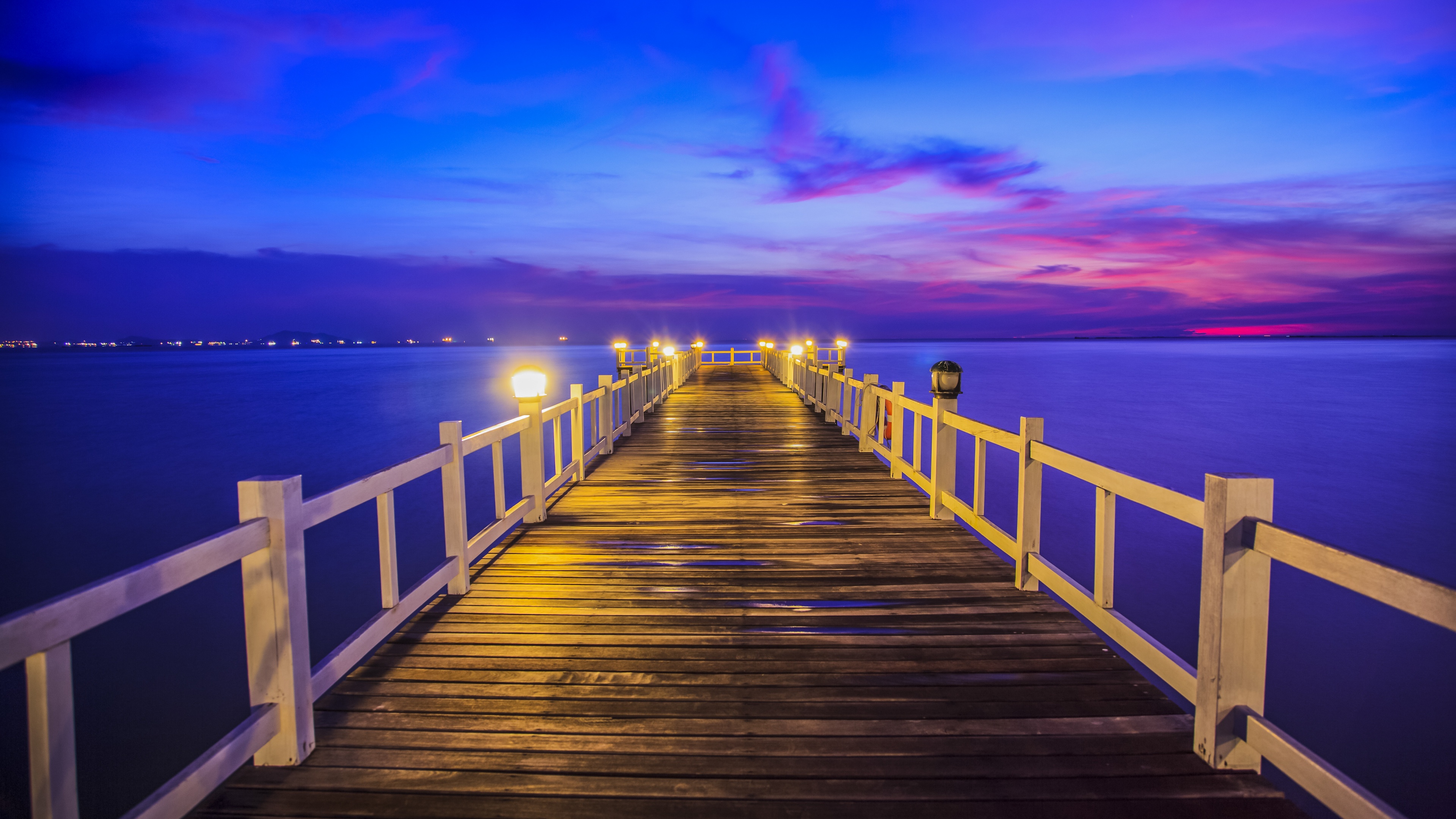 Wooden pier Wallpaper 4K, Thailand, Bridge, Sunset, Horizon