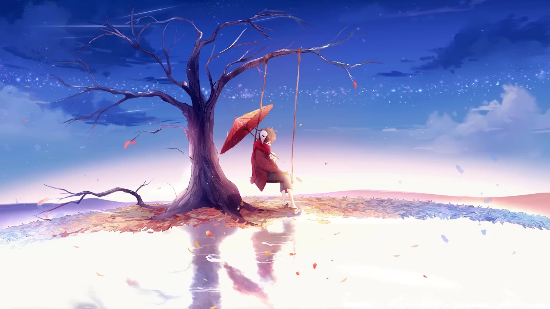 Lonely Anime Boy On Swing Live Wallpaper