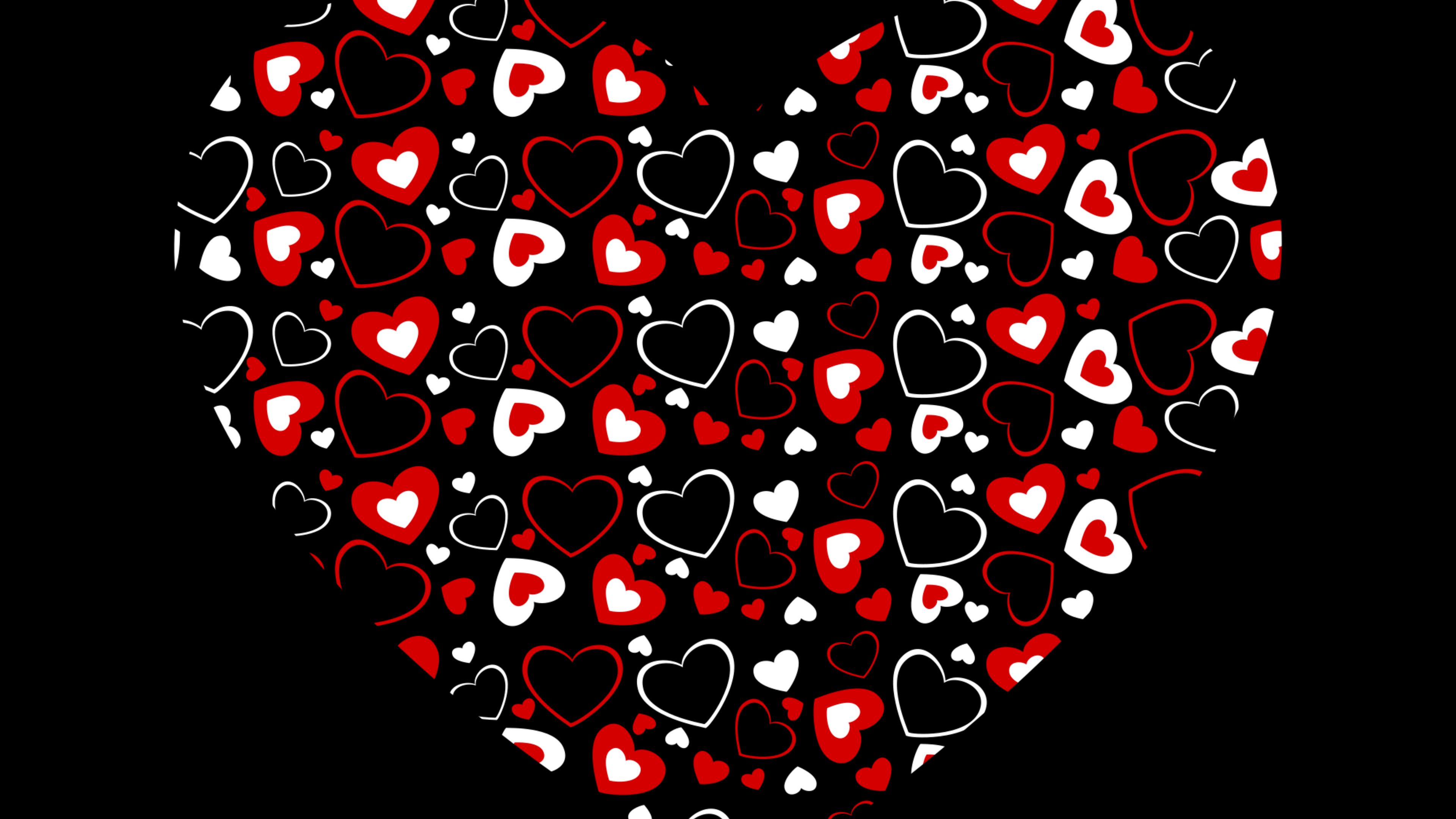 Red hearts Wallpaper 4K, Bokeh, Red background, Blurred