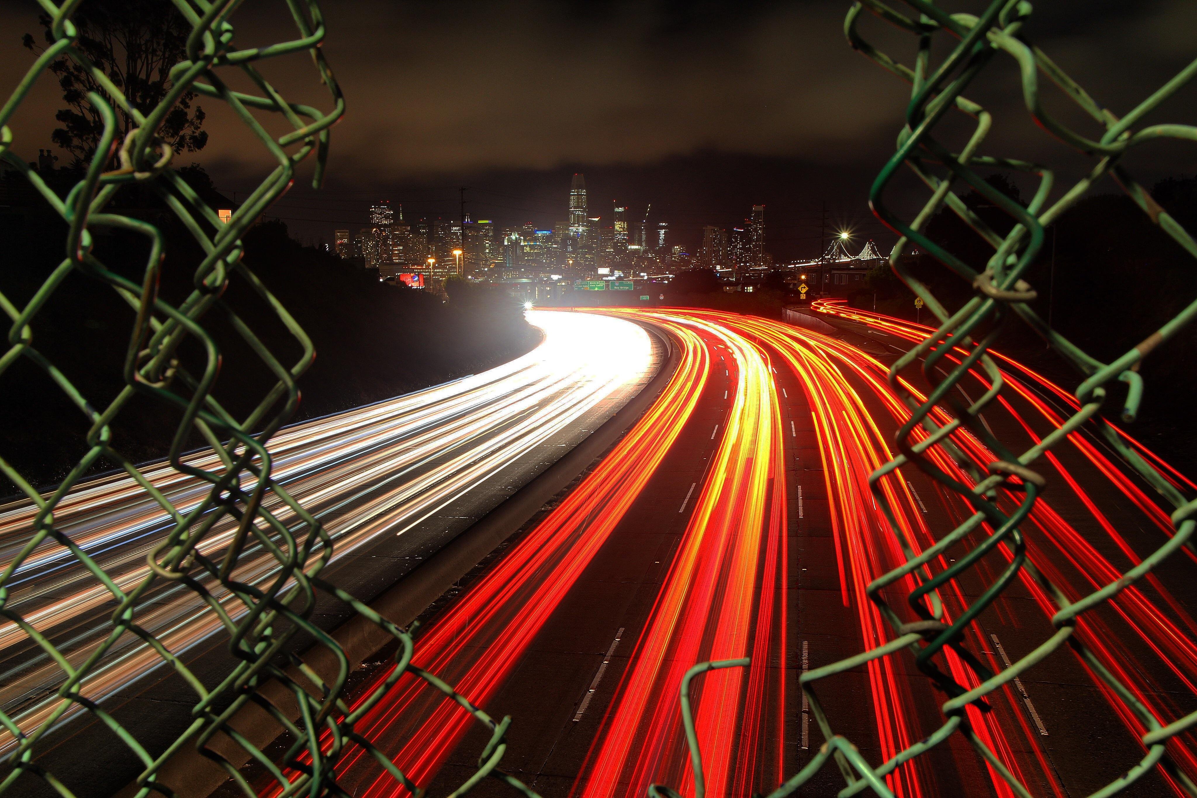 Long Exposure Traffic at Night 4K wallpaper
