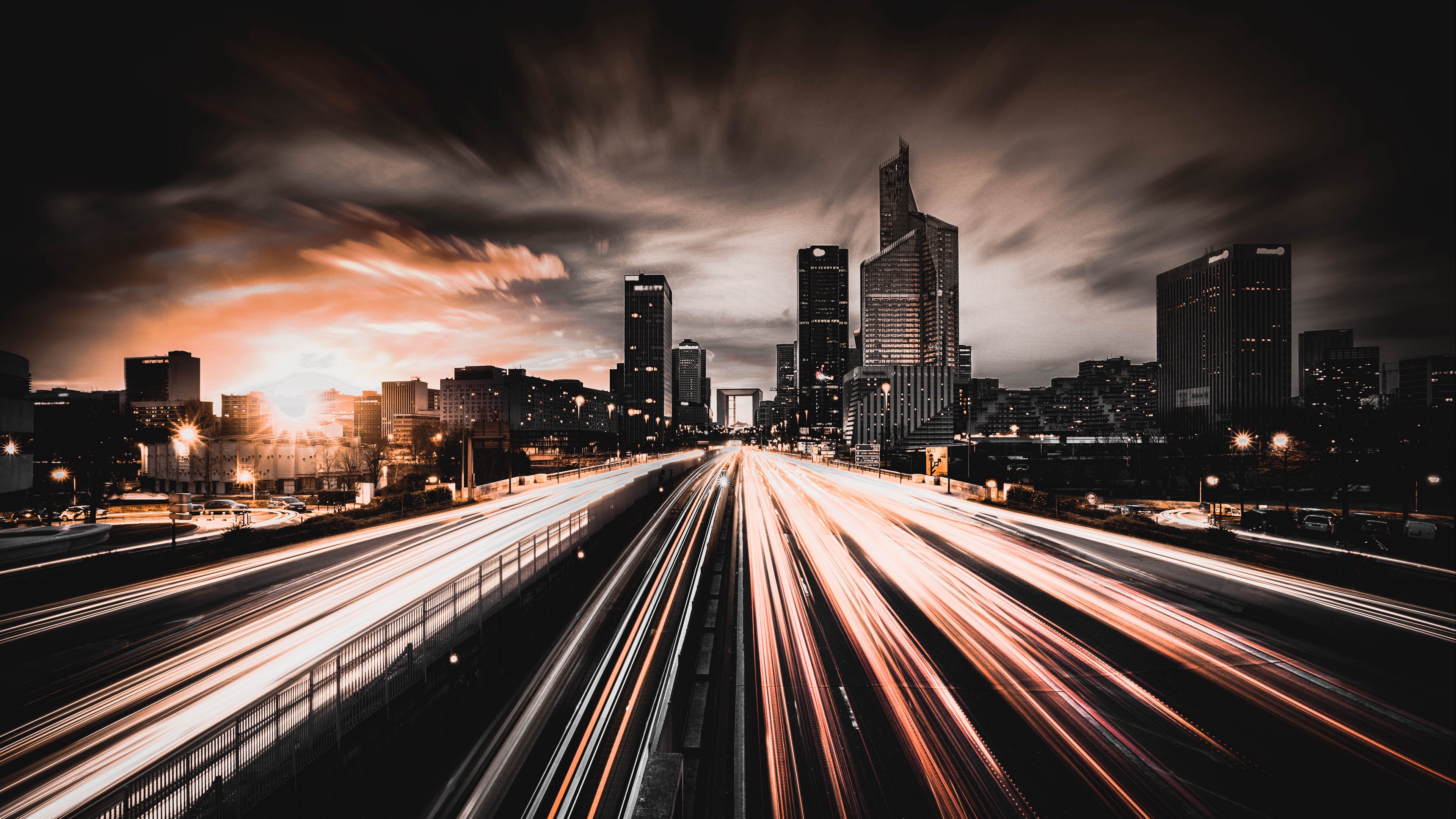 Wallpaper 4k city, night, road, traffic, buildings 4k Wallpaper