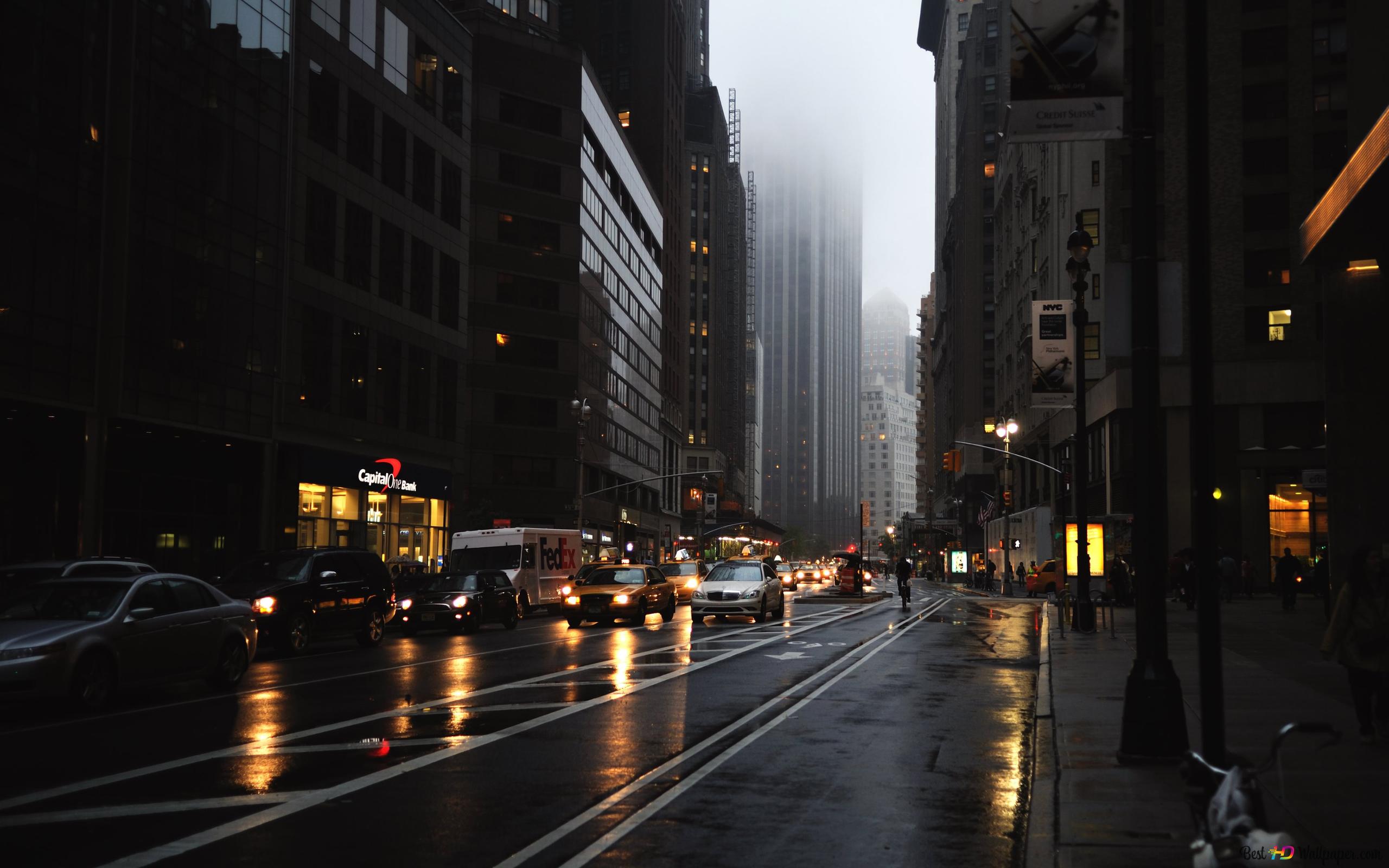 Traffic lights in New York at night 4K wallpaper download
