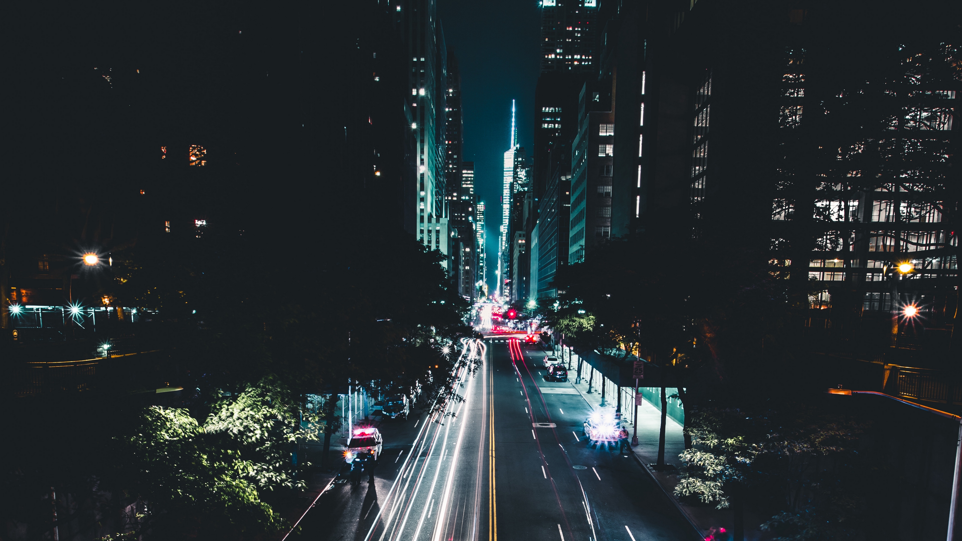 Wallpaper 4k night city, road, traffic, cars, marking, new york, usa 4k Wallpaper